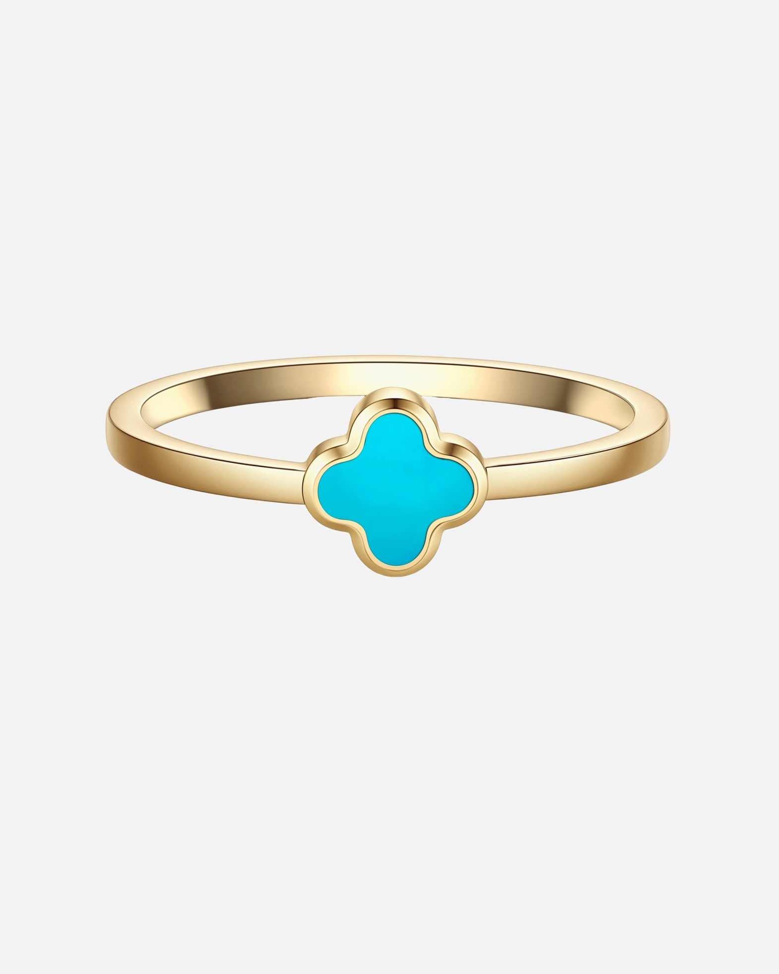 Ring für Weiblich Glanzstücke München Ring Kleeblatt aus Edelstahl in gelbgold mit Türkis (synth.) 50