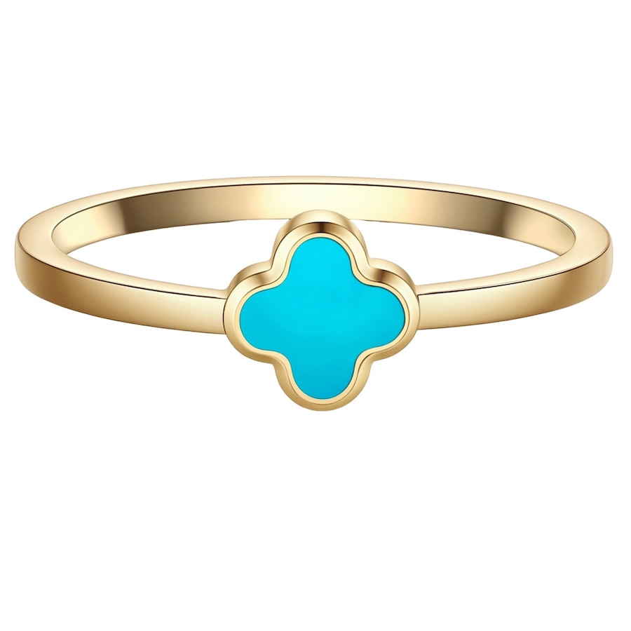 Glanzstücke München Ring Kleeblatt aus Edelstahl in gelbgold mit Türkis (synth.) 50 Damen
