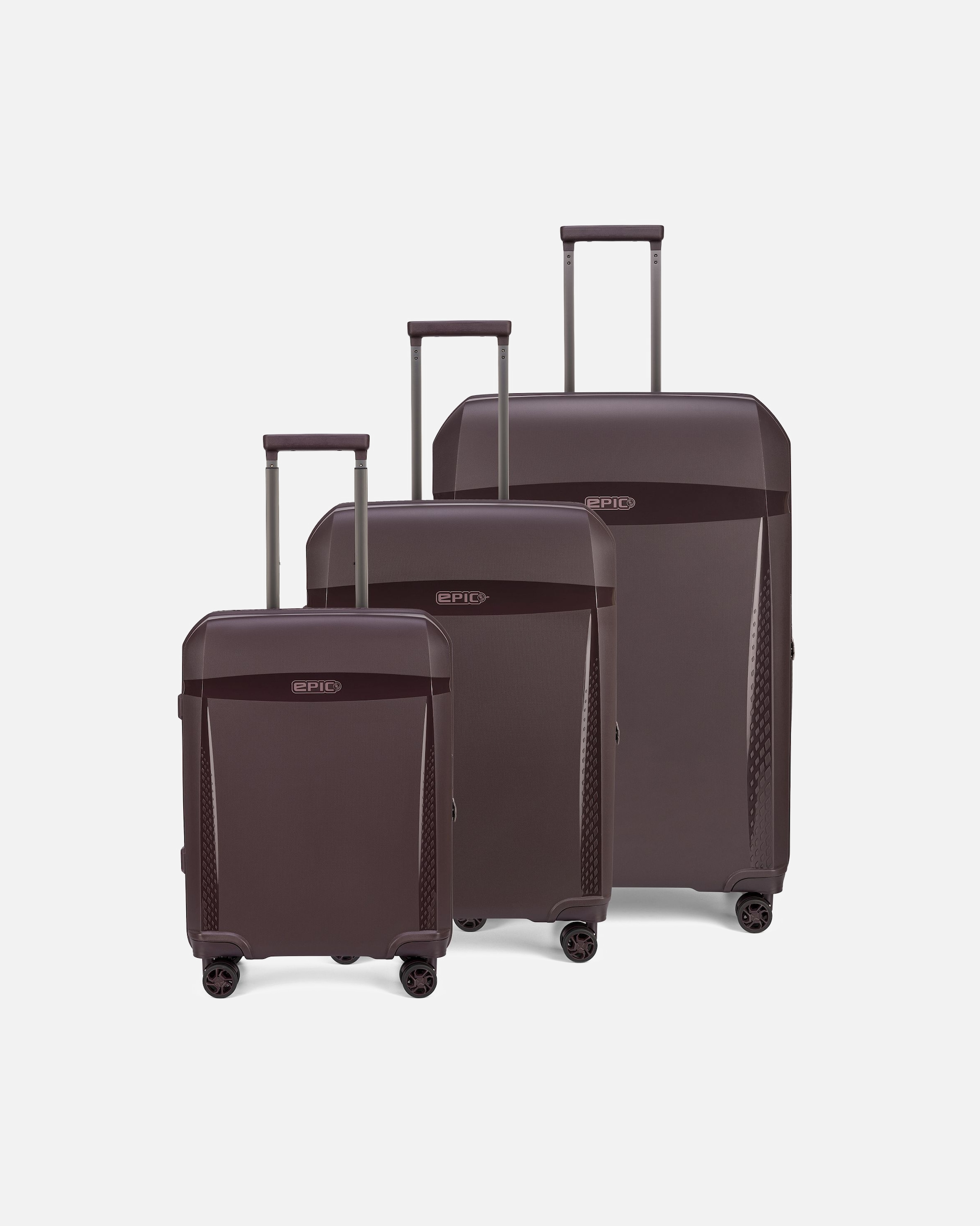 Koffer für Männlich Epic Zeleste 4 Rollen Kofferset 3-teilig decadentwine