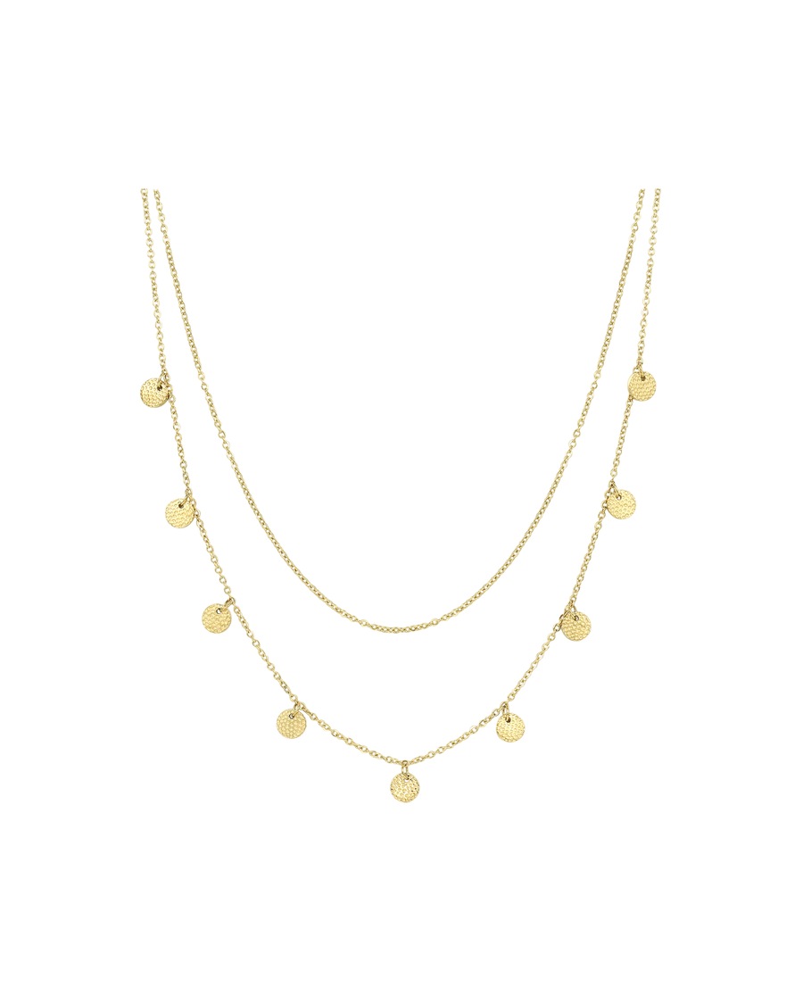 Hey Happiness Zweireihige Kette mit Plättchen aus Edelstahl Gold Damen