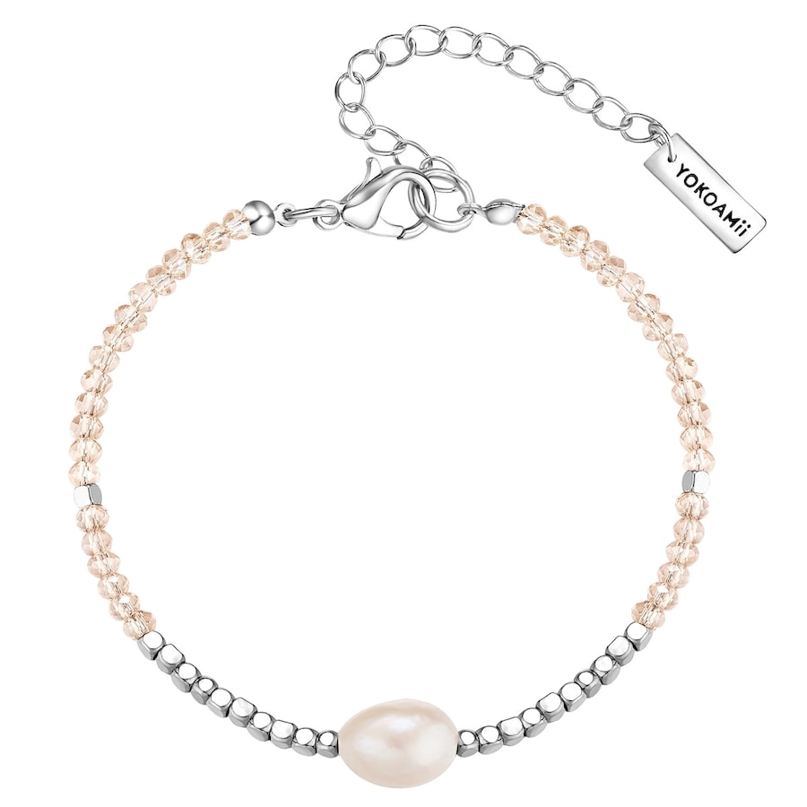 Yokoamii Armband aus Metall-Legierung in Silber mit Glas und Süßwasser-Zuchtperle 17,0 cm Basislänge + 3,0 Verlängerung Damen