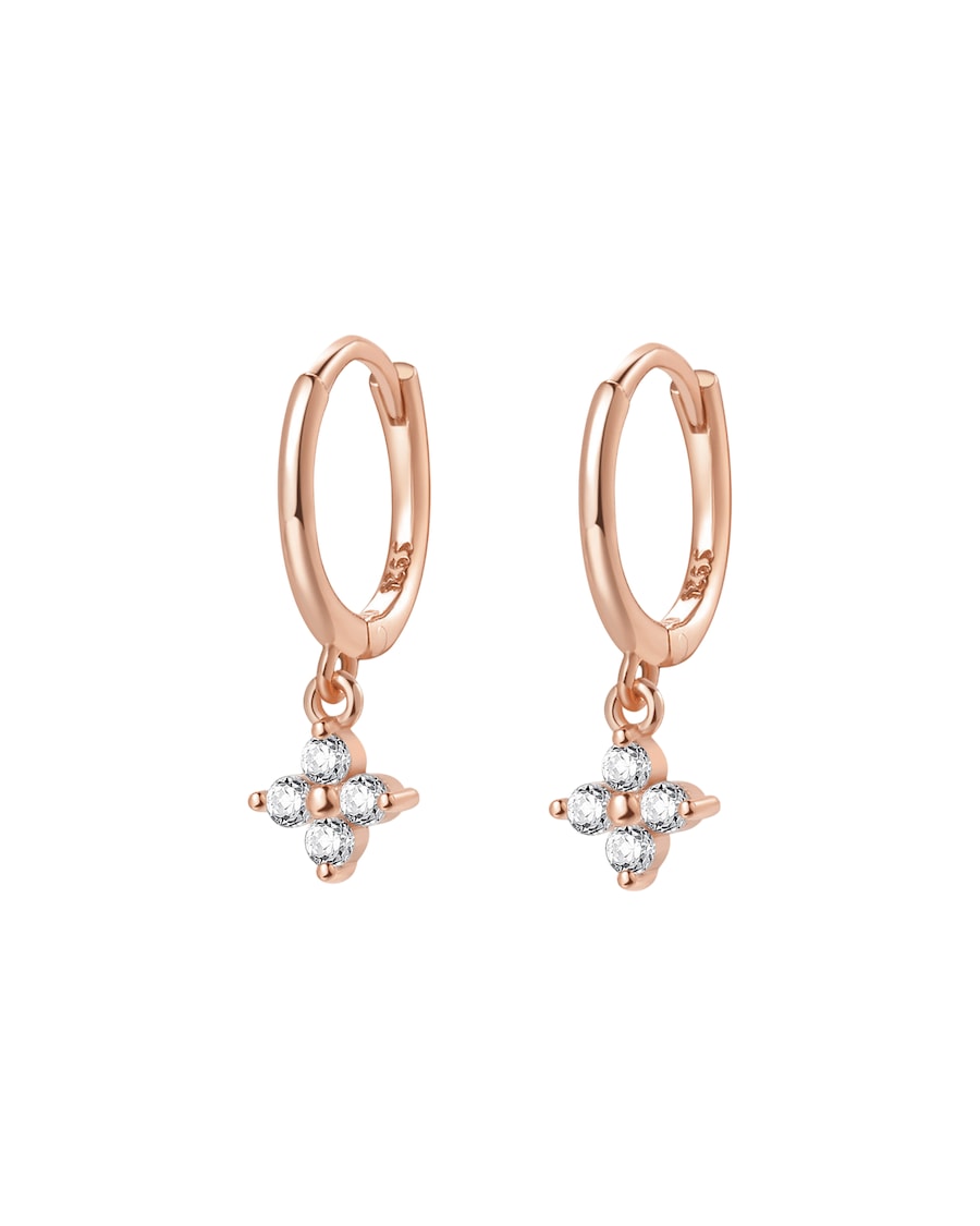 Hey Happiness Huggie Creolen mit Blumen-Anhänger, 925 Sterlingsilber Rosegold