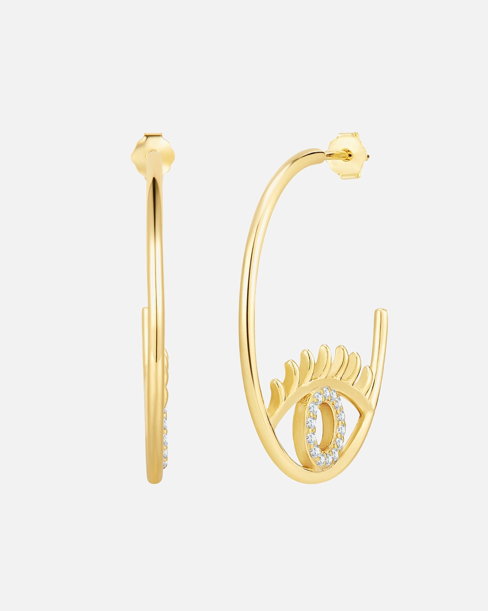 Creolen für Weiblich Glanzstücke München Creolen Allsehendes Auge aus Sterling Silber in Gelbgold mit Zirkonia 28,9 mm