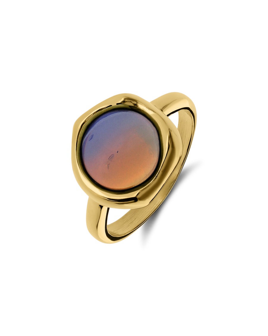 Lucardi Ring Stahl - Gelbgold legiert Weißer Opal 50mm Damen