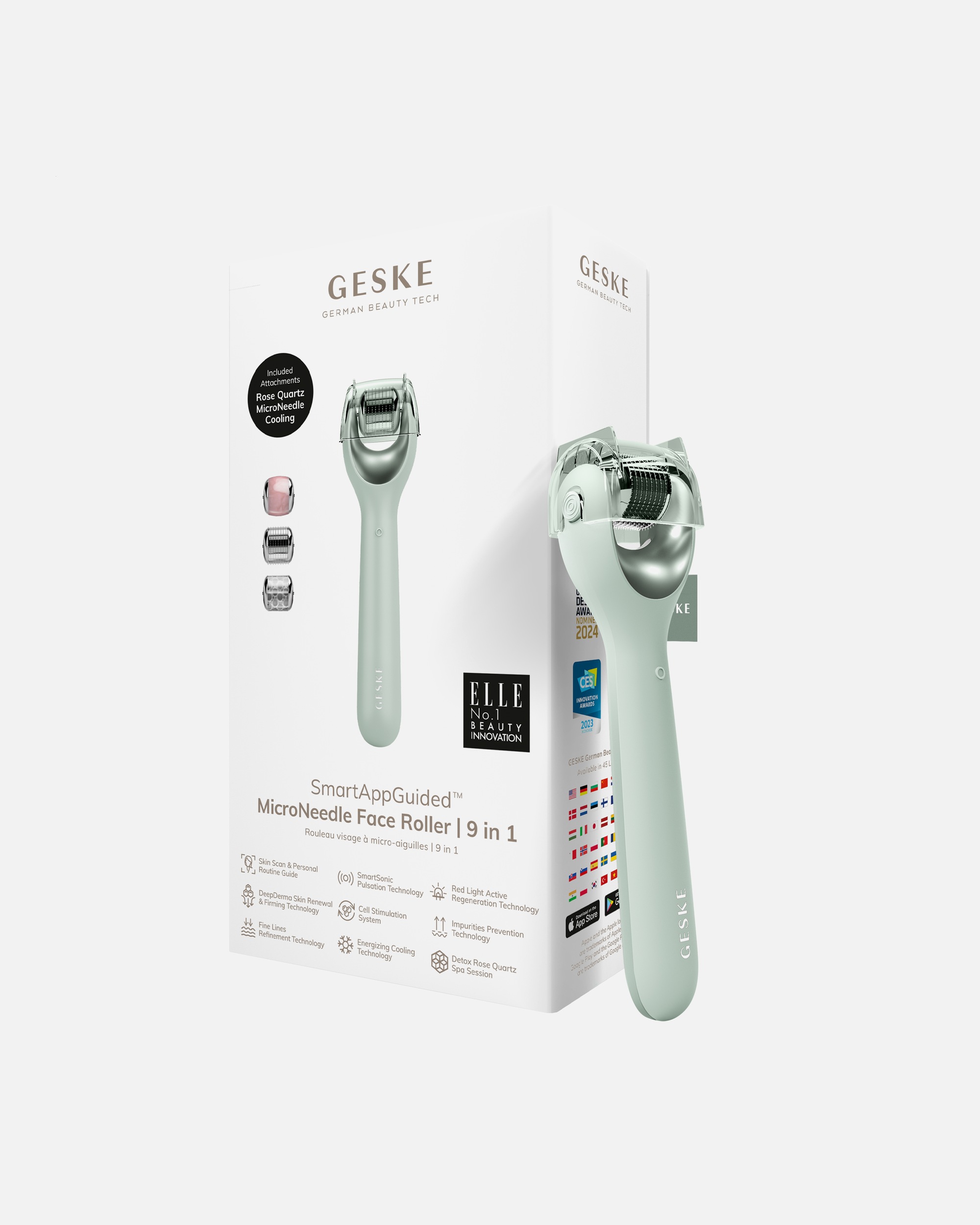 Dermaroller für Unisex Geske SmartAppGuided™ MicroNeedle Face Roller | 9 in 1 Green