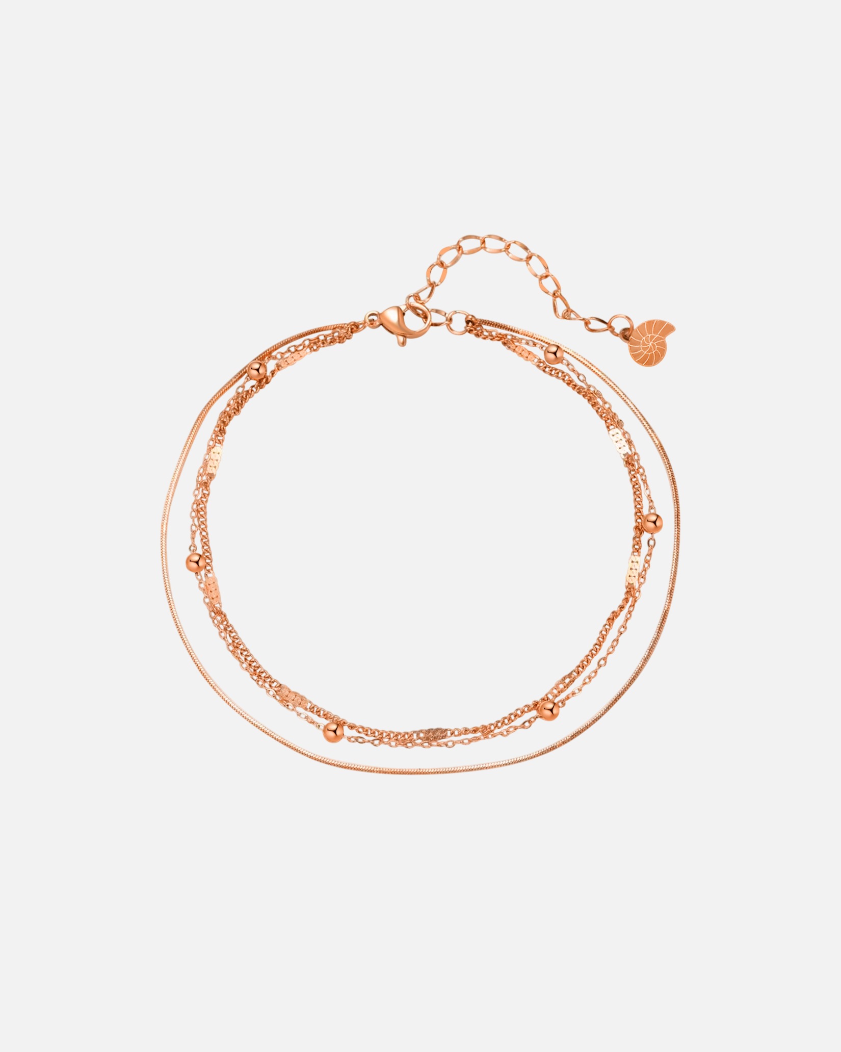 Fußschmuck für Weiblich Hey Happiness Default Brand Line 3er Layer Fußkette aus Edelstahl Rosegold
