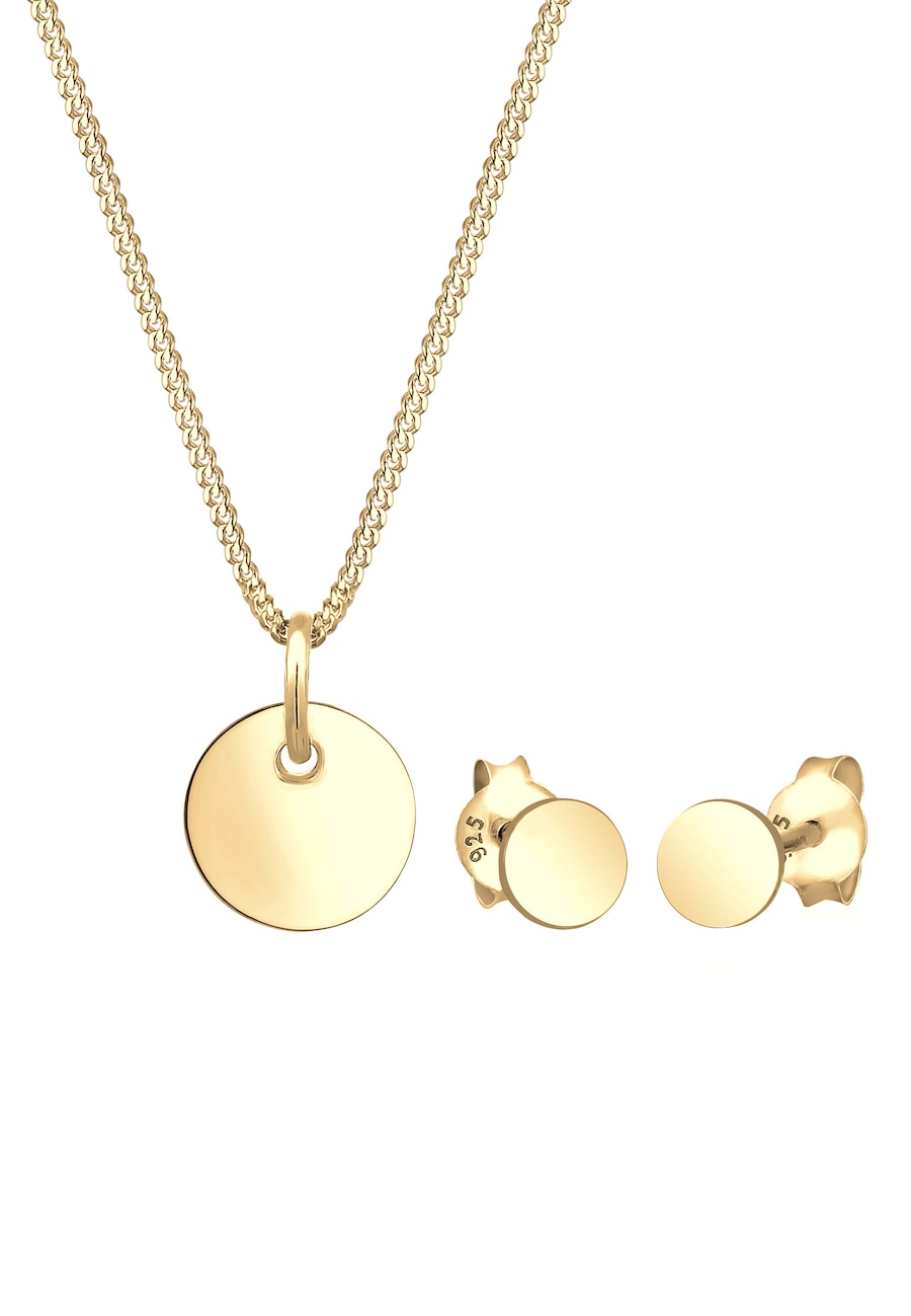 Elli Basic Set Kreis Halskette Ohrstecker 925 Silber golfarben Damen