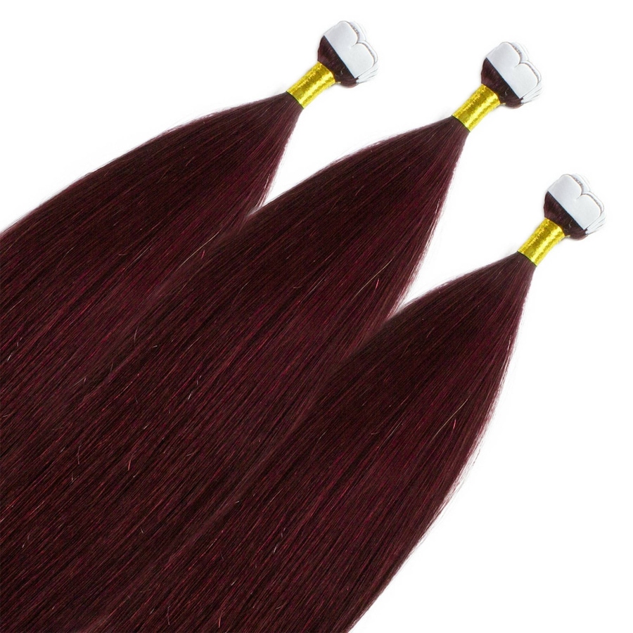 hair2heart Mini Tape Extensions Premium Echthaar #55/66 Hellbraun Intensiv Violett-Intensiv 40cm Schwarz Damen