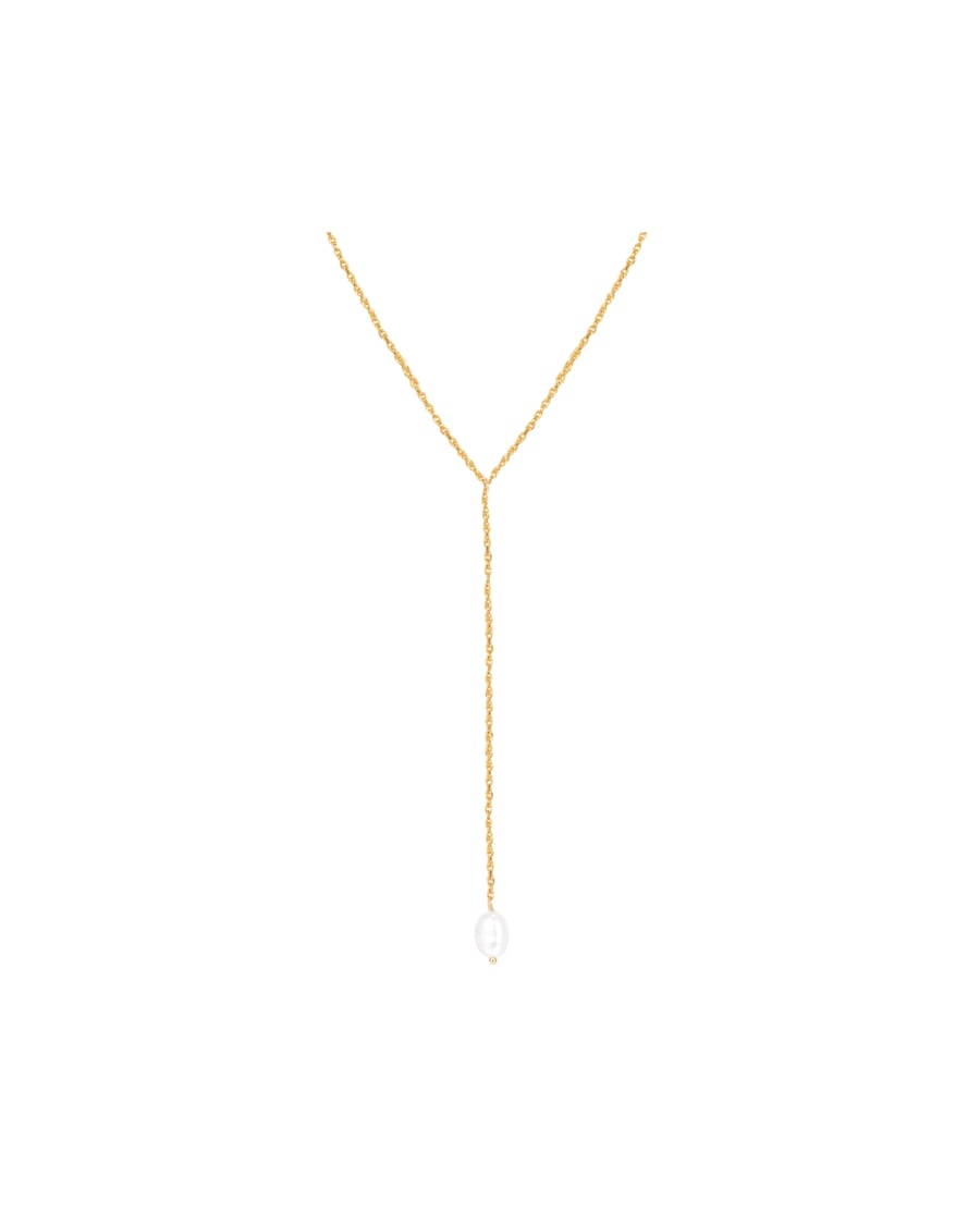 Hey Happiness Y Kette Lariat mit Perle Anhänger 925 Sterlingsilber Gold Damen