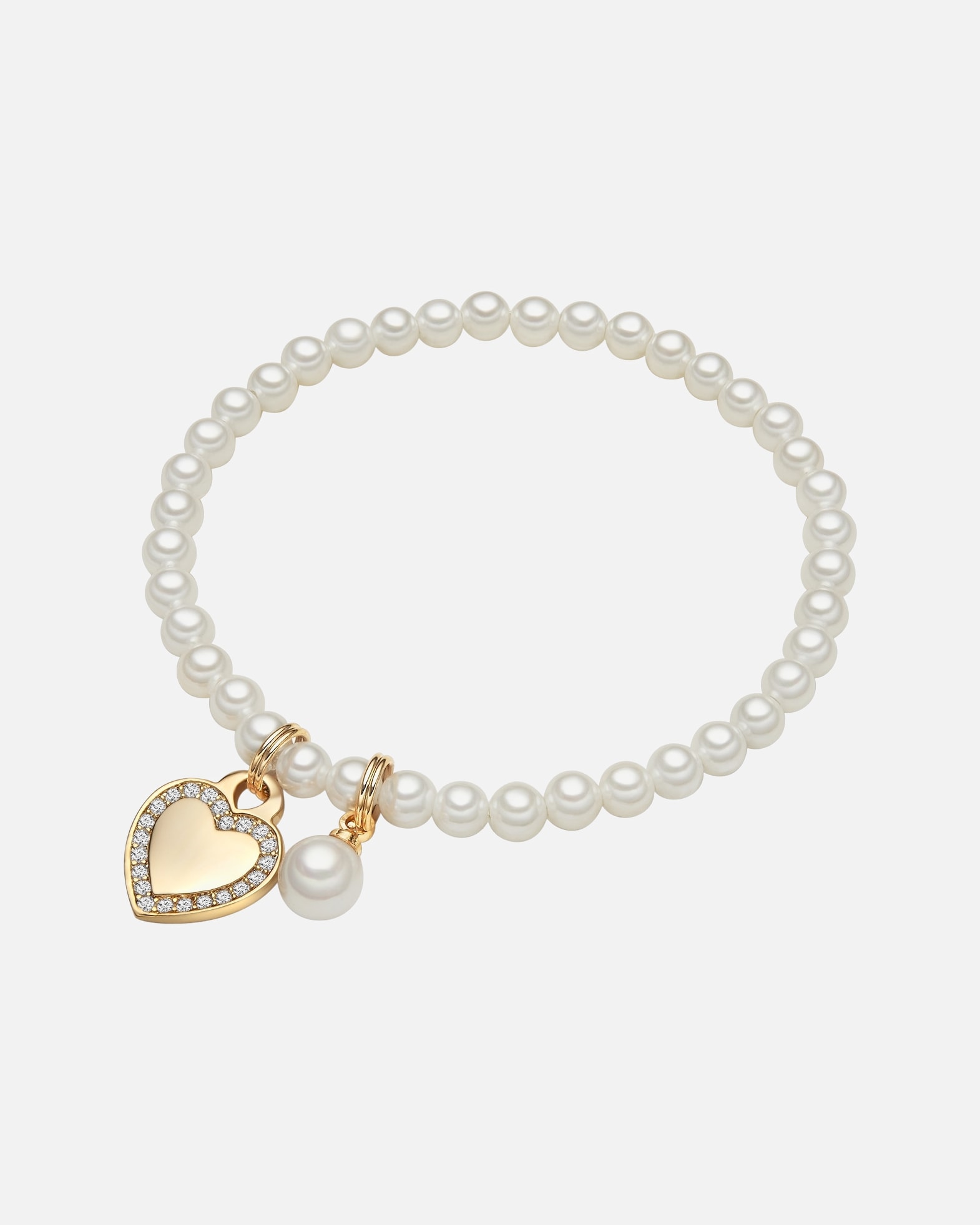 Armband für Weiblich Lulu & Jane Perlen-Armband Herz Messing Zirkonia Muschelkernperle in Gelbgold 19,0 cm