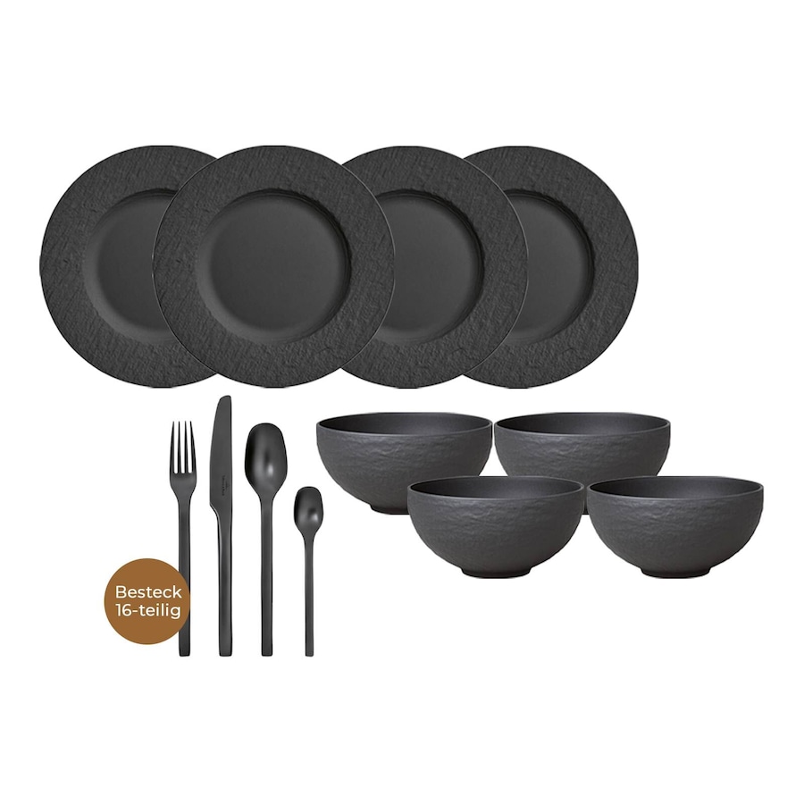 Villeroy & Boch Manufacture Rock Tafelservice mit Besteck 24er Set schwarz