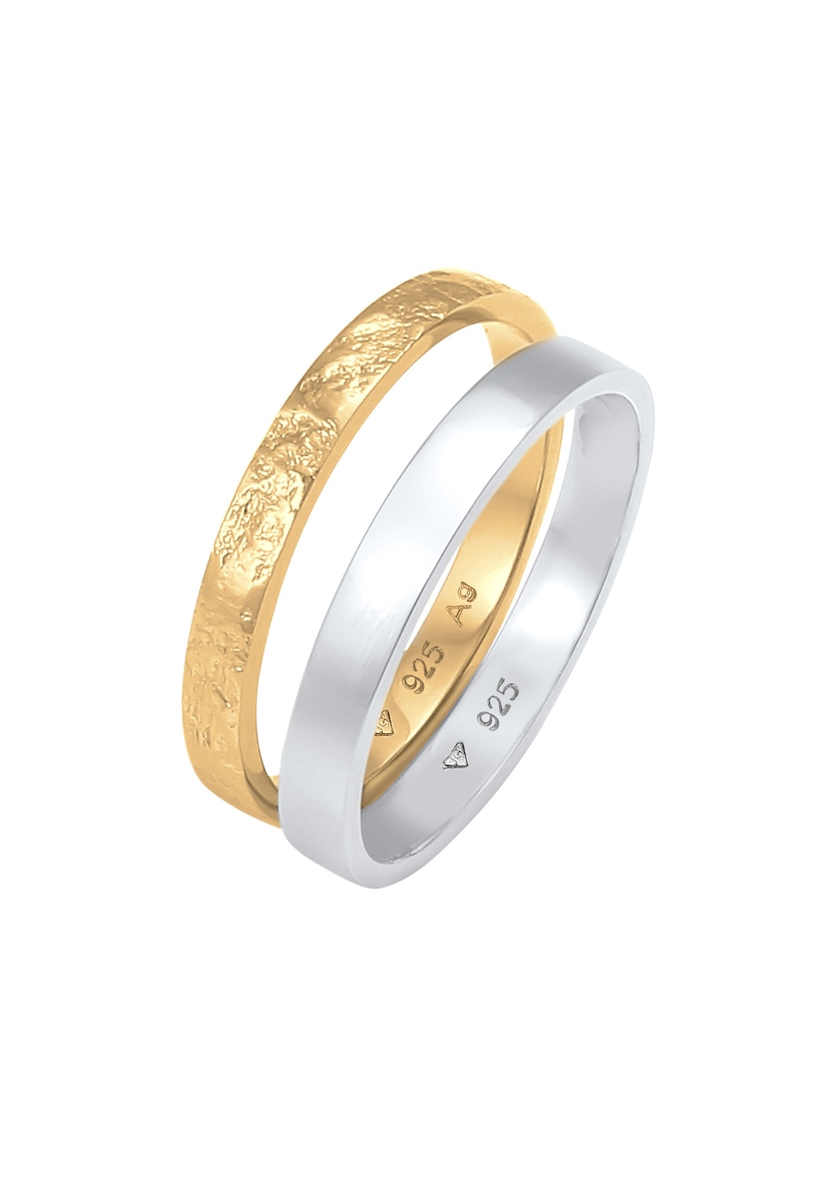 Elli 2er Set Bandring Basic Organic-Look 925 Silber 52 Damen