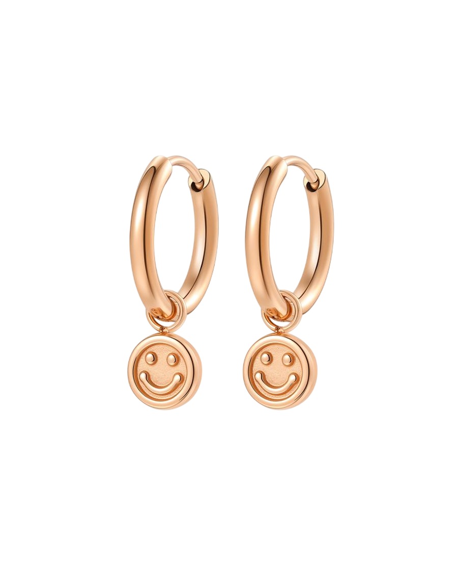 Hey Happiness Smiley Charm Creolen – Hoop Ohrringe, wasserfest Roségold Nude Damen