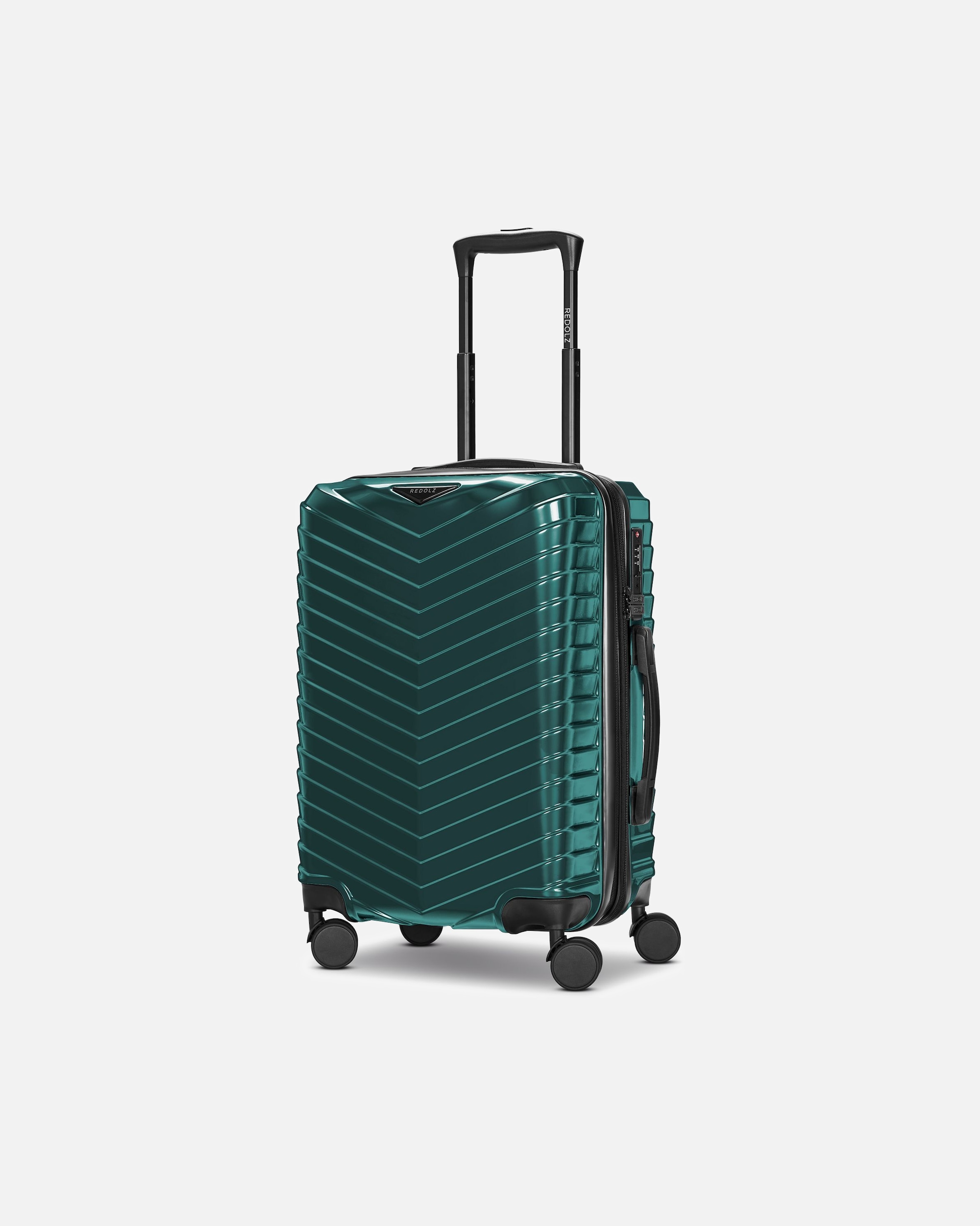 Handgepäckkoffer für Männlich Redolz Essentials 18 4 Rollen Kabinentrolley 55 cm mit Dehnfalte Metallic-Green Shiny
