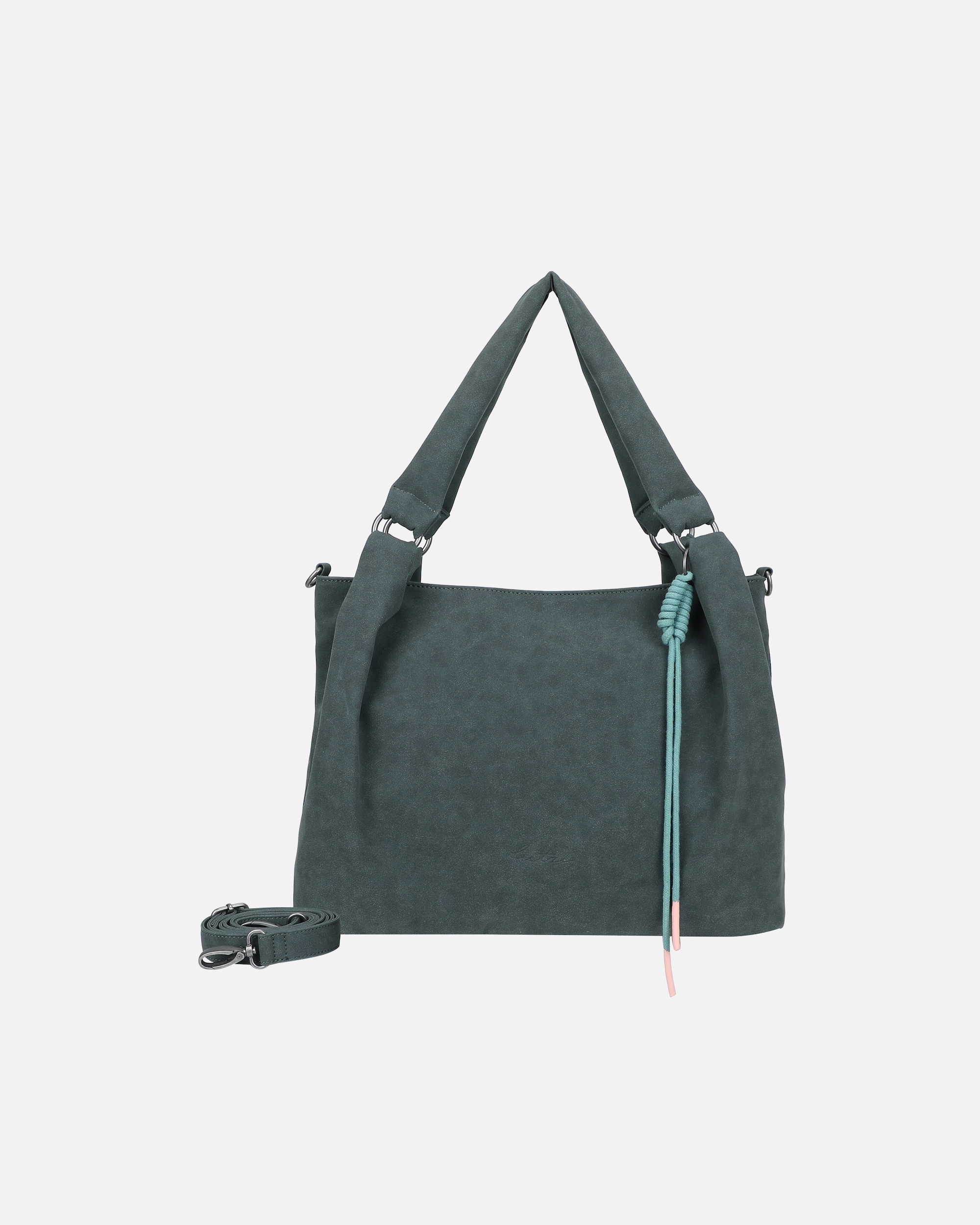 Tasche für Weiblich Fritzi aus Preußen Shopper Sue03 Suede Jacky Soft Dark Anthra mit abnehmbarer Makramee-Schnur blau
