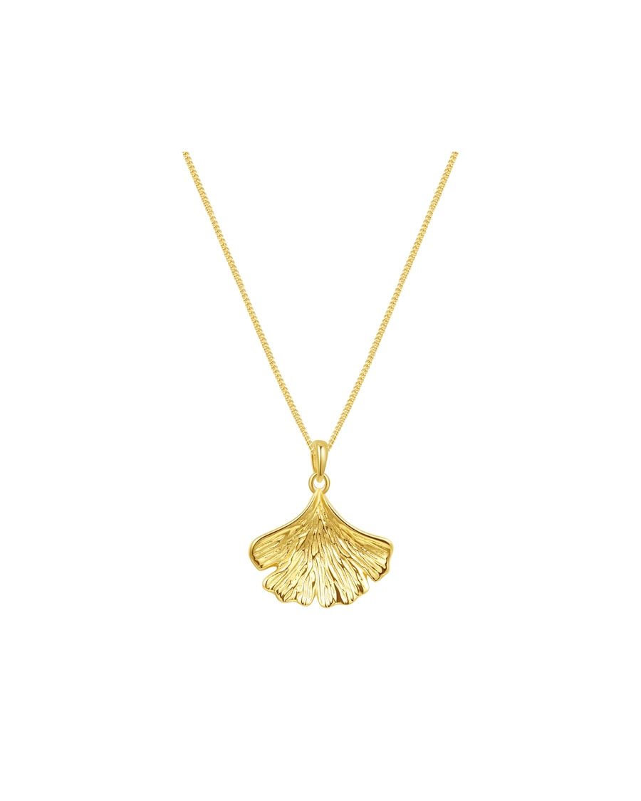 Hey Happiness Ginkgo-Blatt-Kette mit Anhänger, 925 Silber Gold Hellbraun Damen