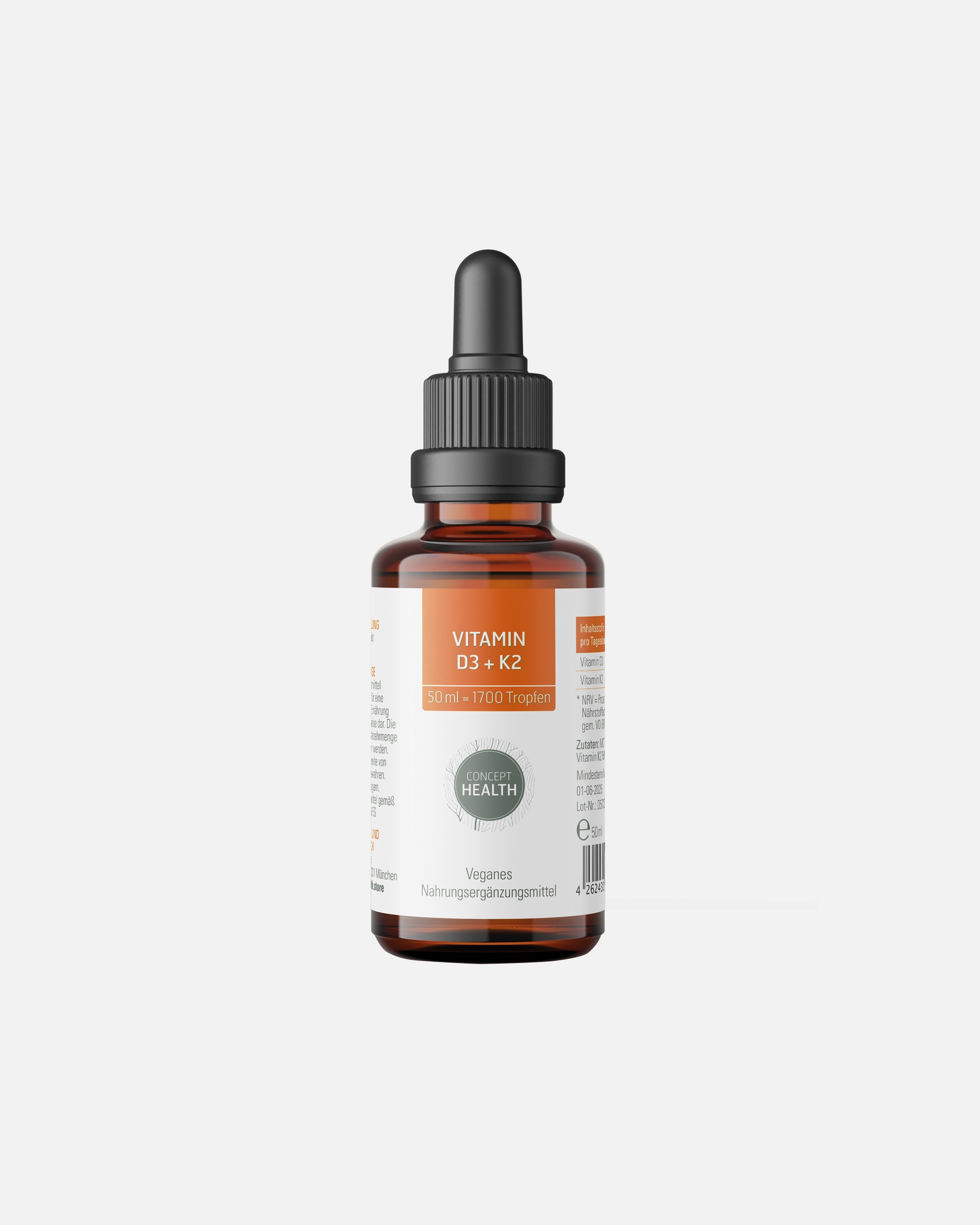 Vitamine für Unisex CONCEPT HEALTH Default Brand Line VITAMIN D3 + K2 – hochwertige vegane Kombinations aus Vitamin D3 und K2 50 Milliliter