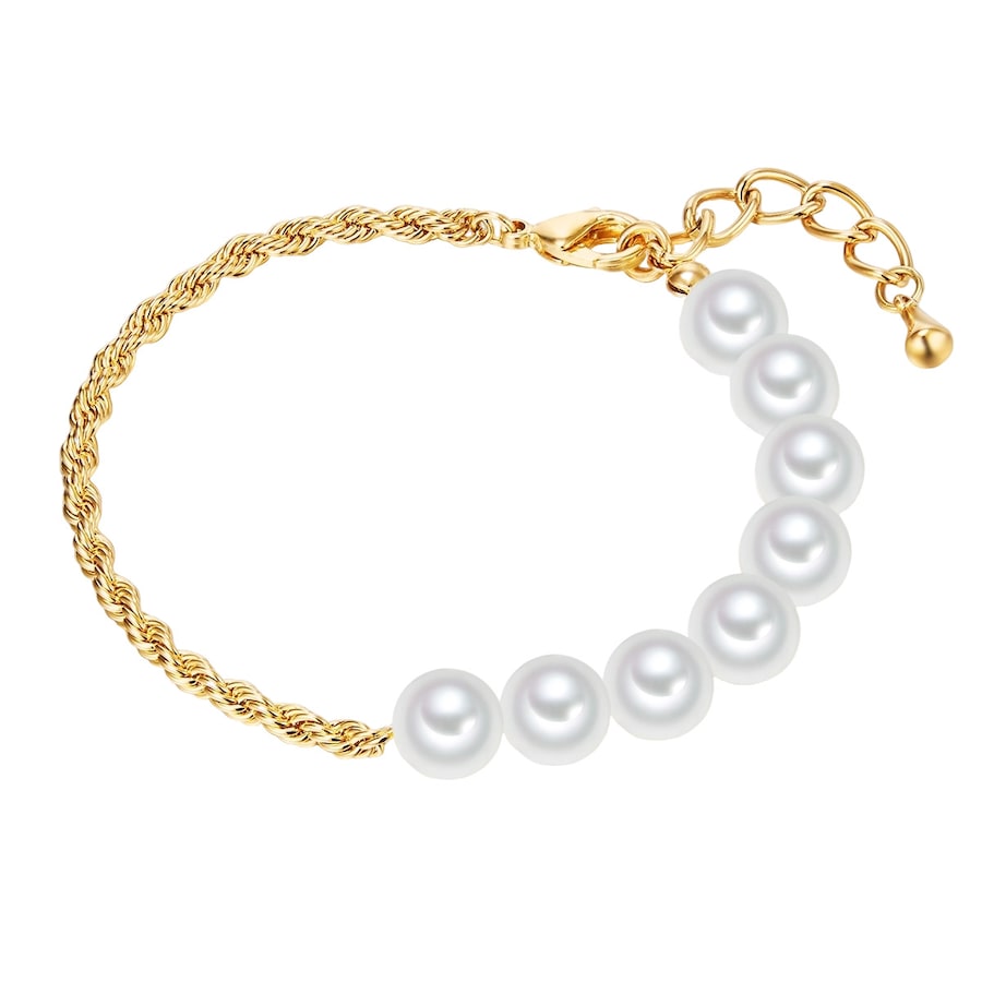 Lulu & Jane Perlen-Armband aus Messing in Gelbgold mit Muschelkernperle 18,0 cm Basislänge + 3,0 Verlängerung Damen