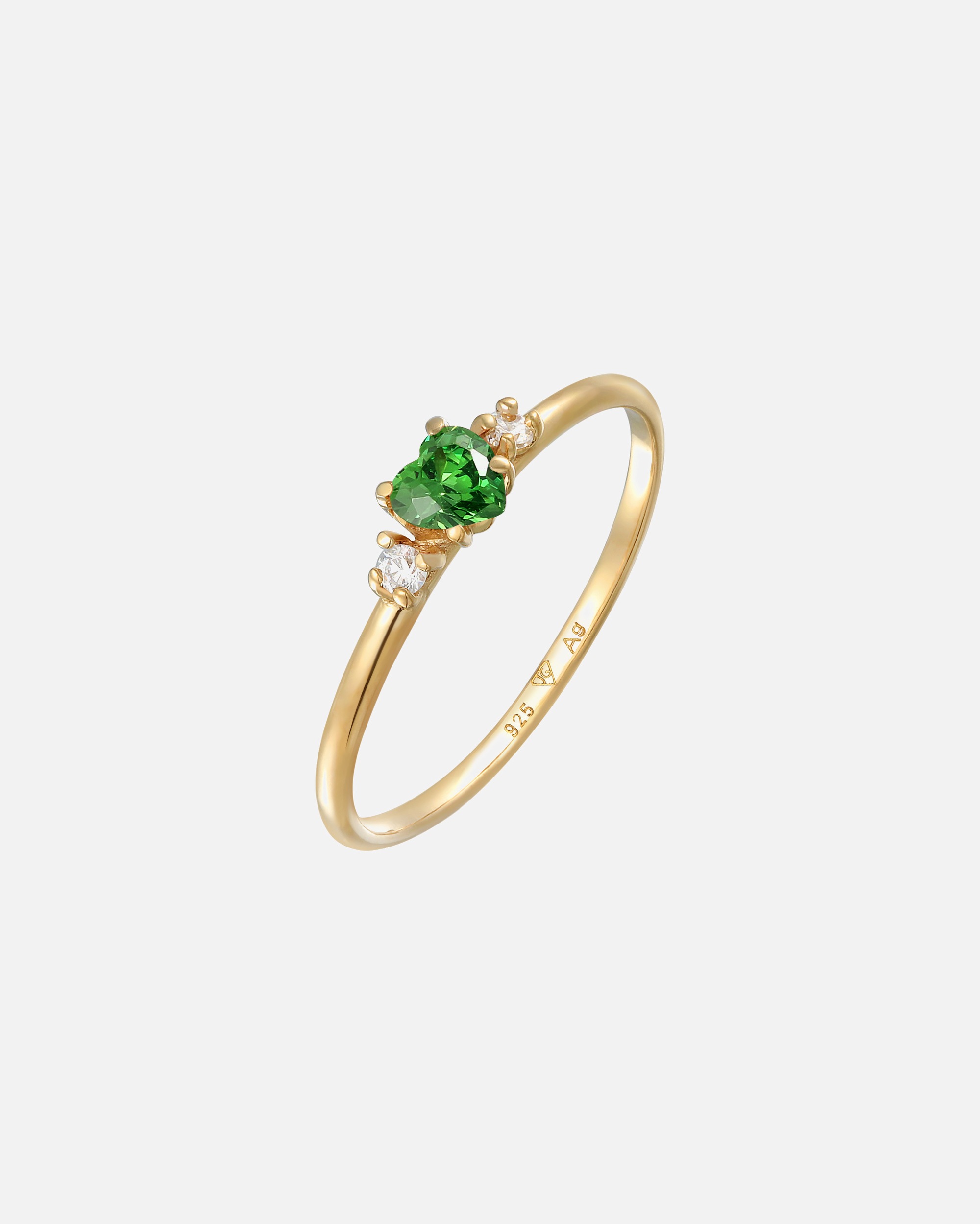 Ring für Weiblich Elli Herz Zirkonia Grün Liebe 925 Silber vergoldet 52