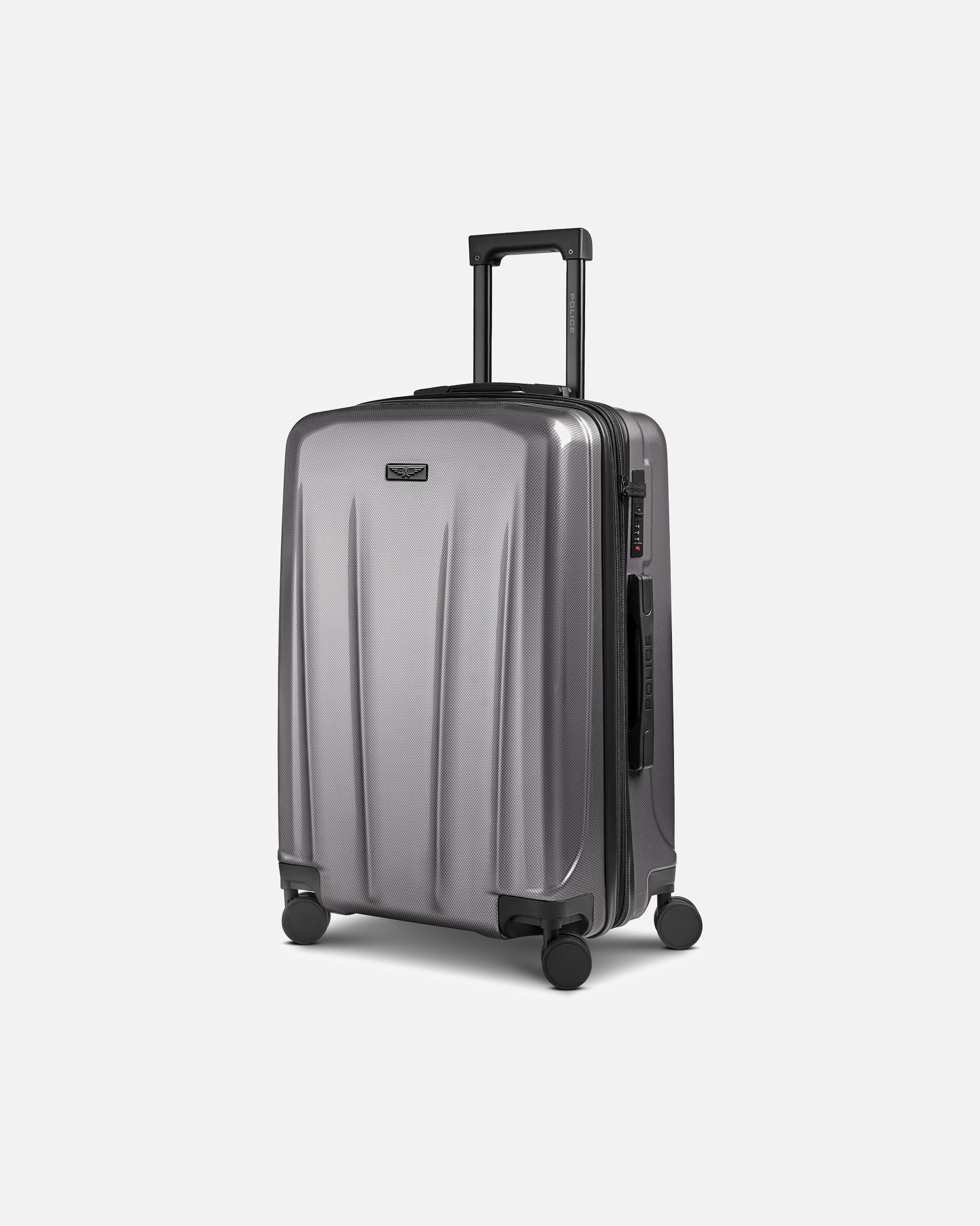 Trolley für Männlich Police New York 4 Rollen Trolley M 62 cm mit Dehnfalte silver grey