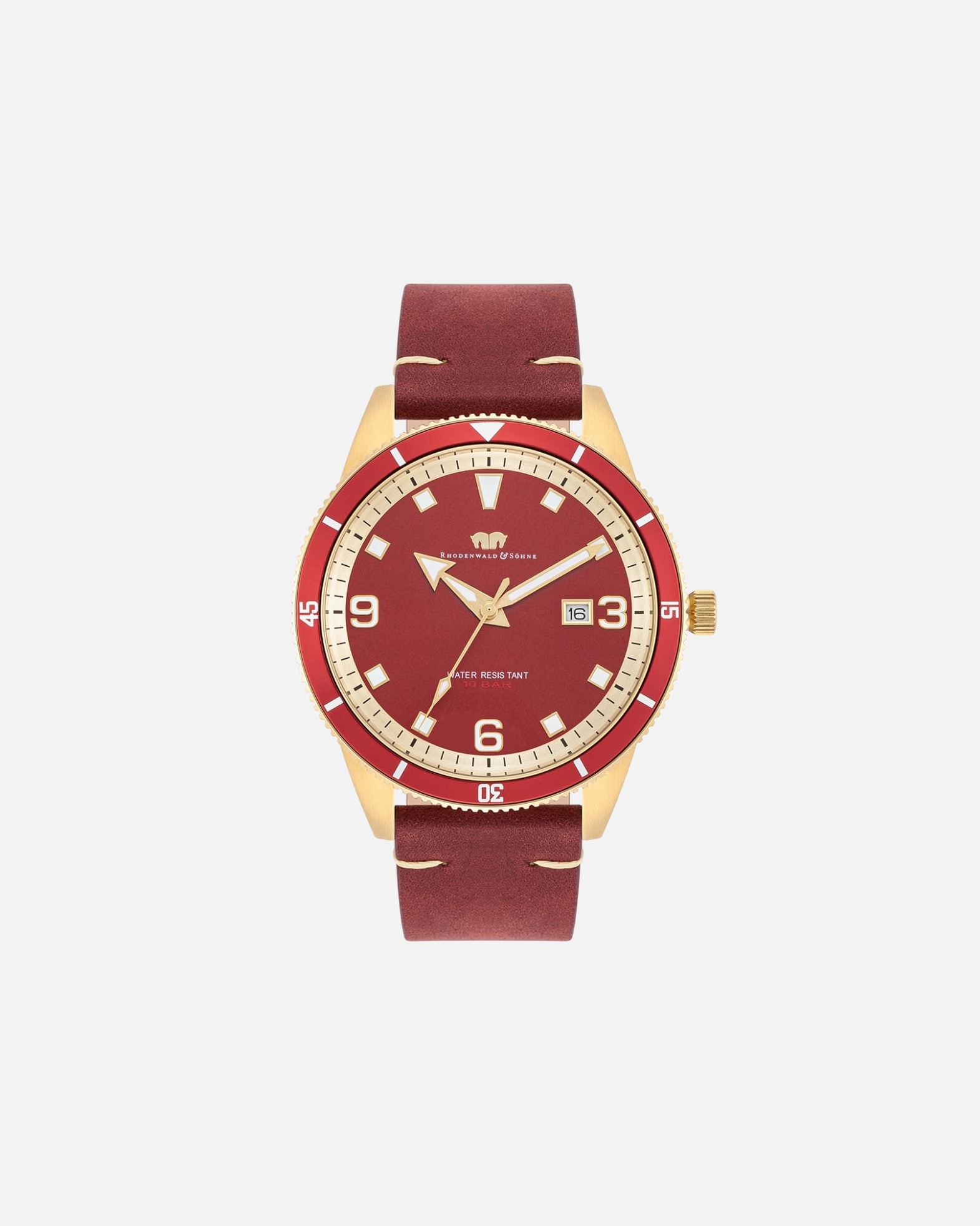 Uhr für Männlich Rhodenwald & Söhne Quarzuhr Vintage II aus Echtleder in Gelbgold 42,0 mm