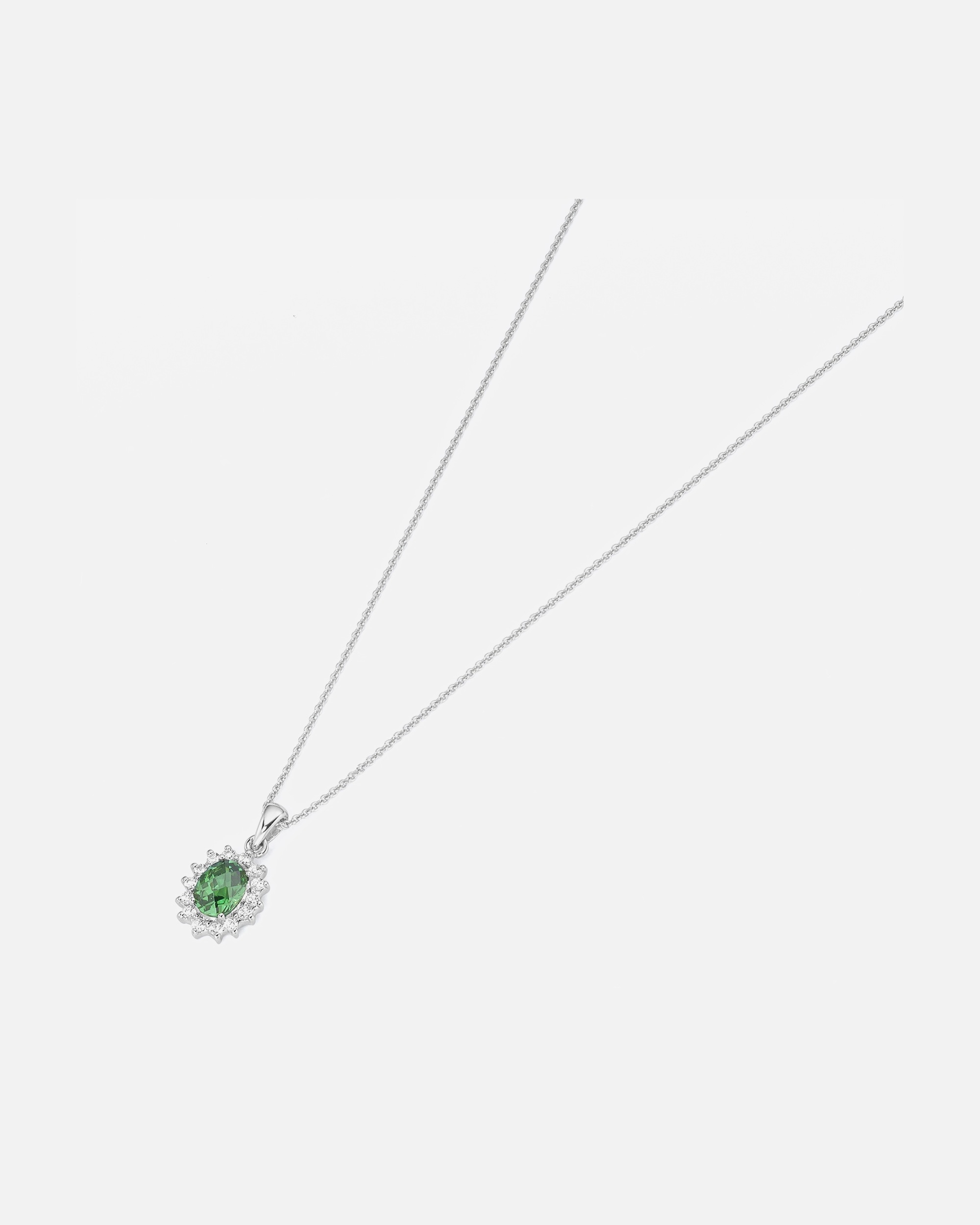 Halskette für Weiblich Smart Jewel Kette farbiger Stein und Zirkonia Steine, Silber 925 Grün