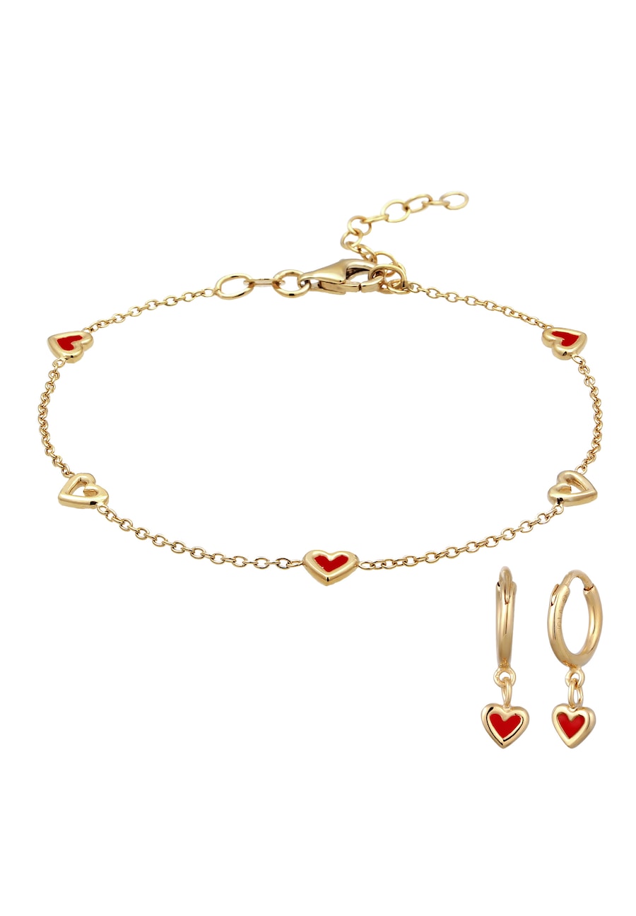 Elli Herz Rot 925 Sterling Silber vergoldet golfarben Damen