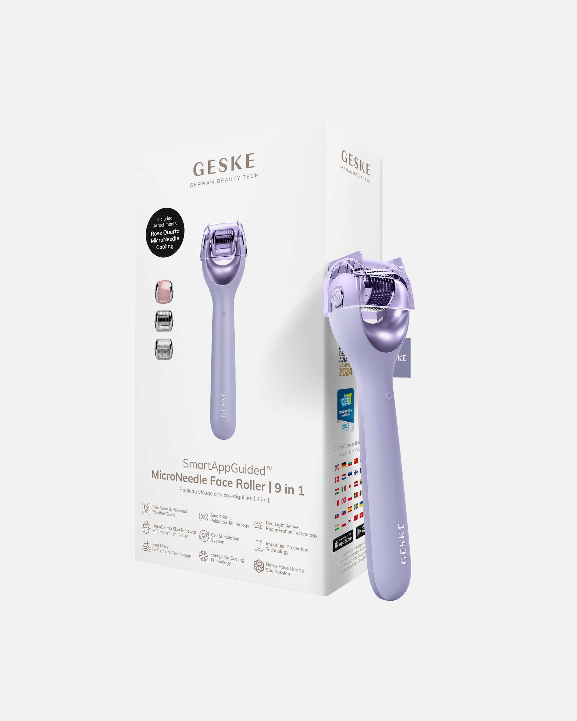 Dermaroller für Unisex GESKE SmartAppGuided™ MicroNeedle Face Roller | 9 in 1 Purple
