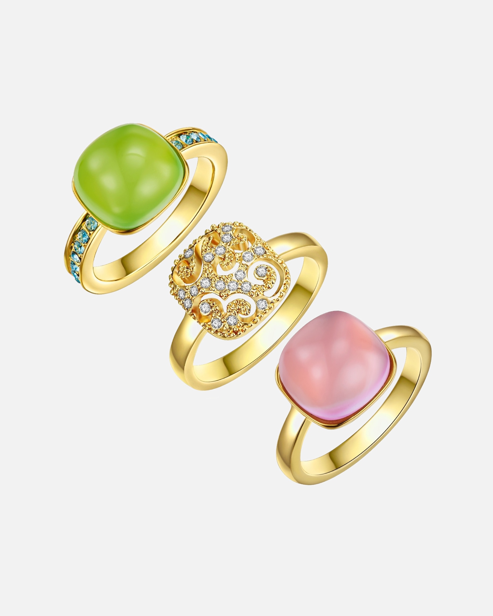Ring für Weiblich Lulu & Jane 3er Set Ringe verziert mit Kristallen von Swarovski® weiß hellblau 50