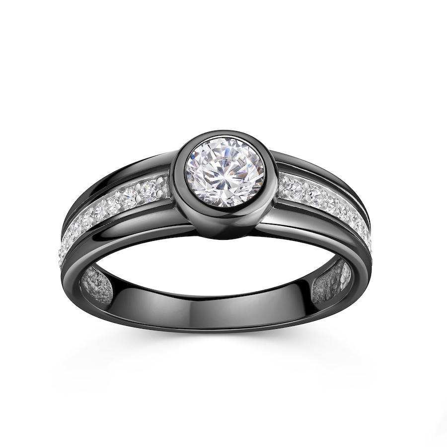 Celesta Ring 925/- Sterling Silber rhodiniert/schwarz Zirkonia weiß 054 (17,2) Damen