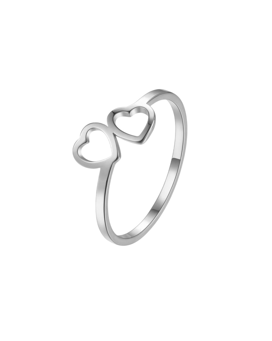 Hey Happiness Herzring "Connected Hearts" – Silber Wasserfest 49 Damen