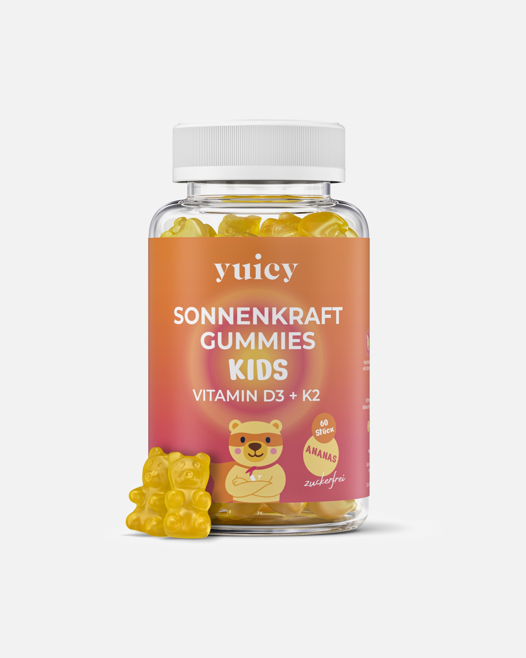 Vitamine für Unisex yuicy Kids Sonnenkraft – Vitamin D3 + K2 Gummibärchen für Kinder 60 Stück