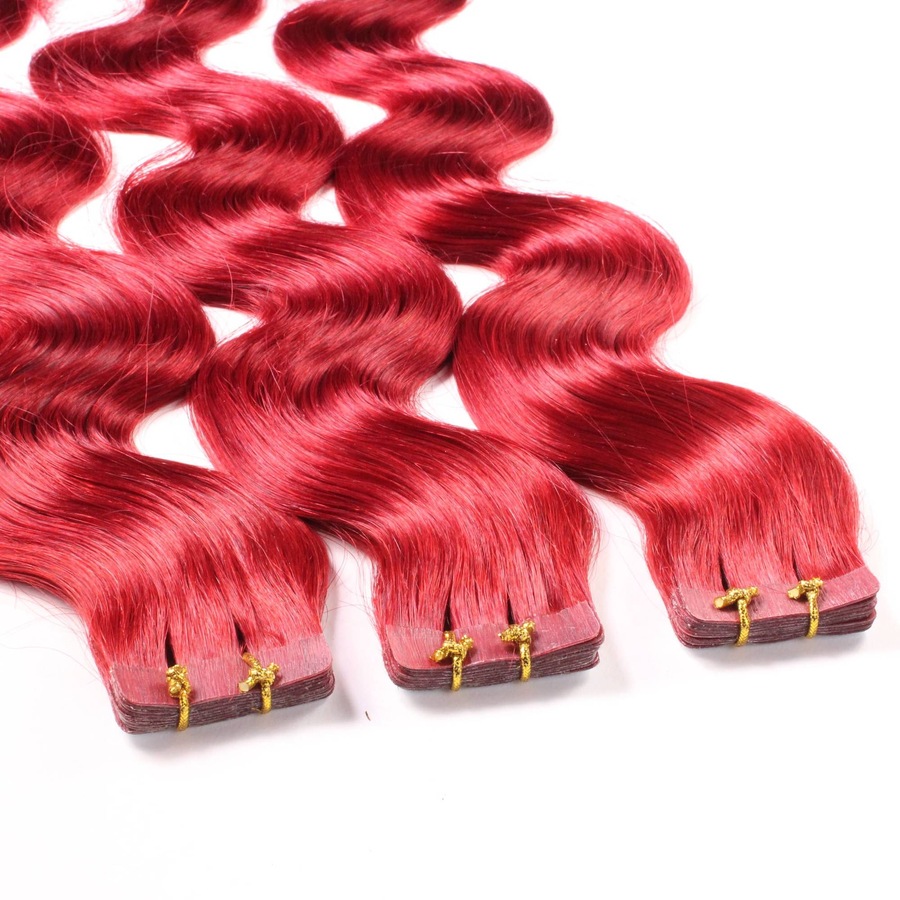 hair2heart Tape Extensions Echthaar #0/44 Rot-Intensiv 50cm Pink Damen