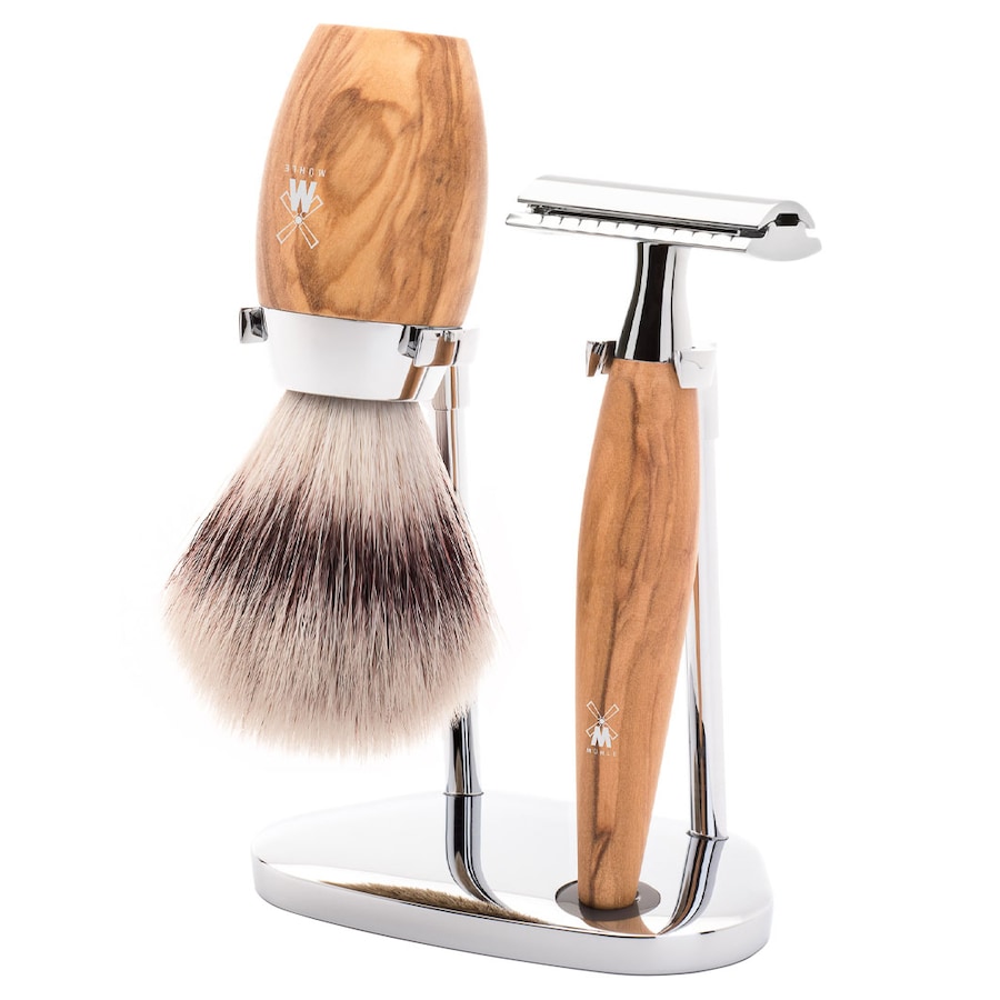 Mühle KOSMO 3-teiliges Rasierset, Silvertip Fibre , mit Rasierhobel Griffmaterial Olivenholz Herren