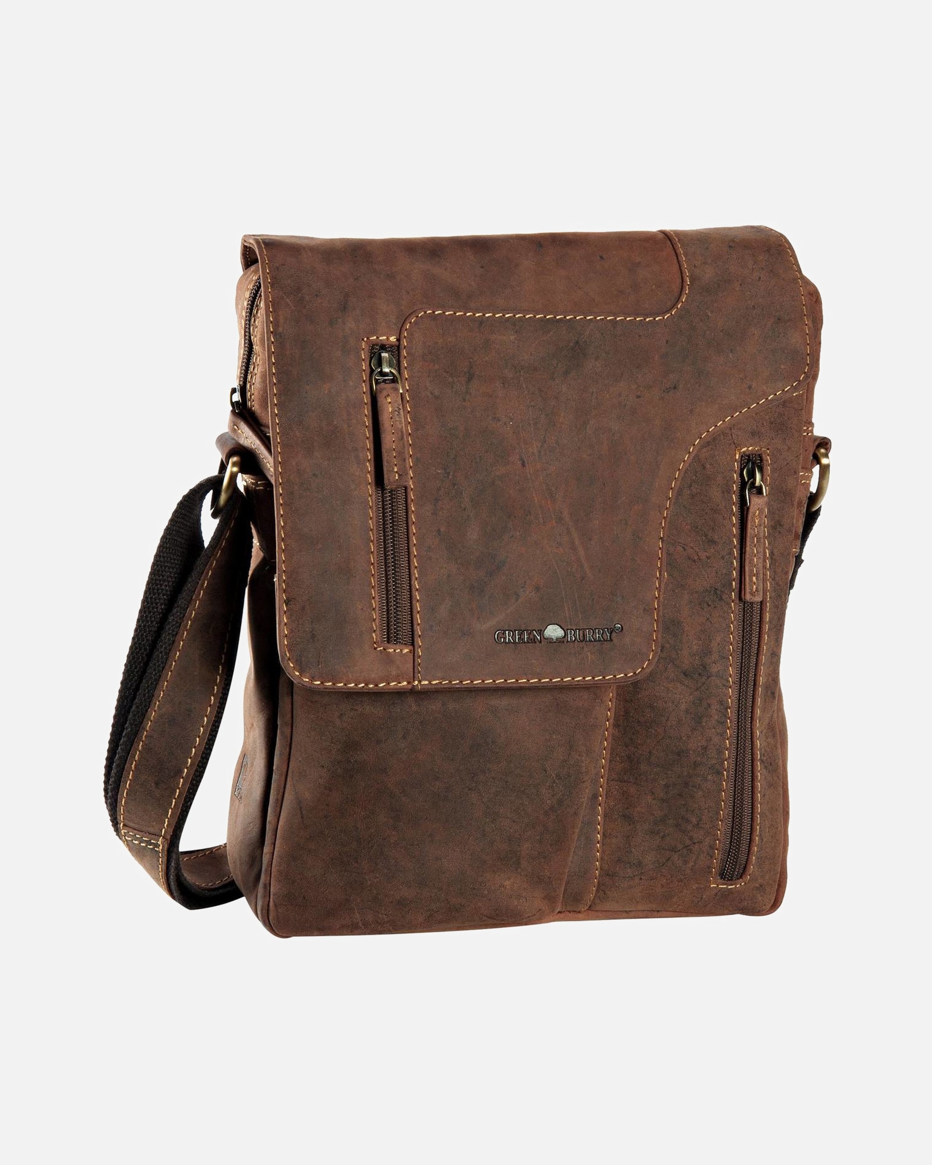 Umhängetasche für Männlich Greenburry Bodybag Vintage Revolver Bag Sattelbraun