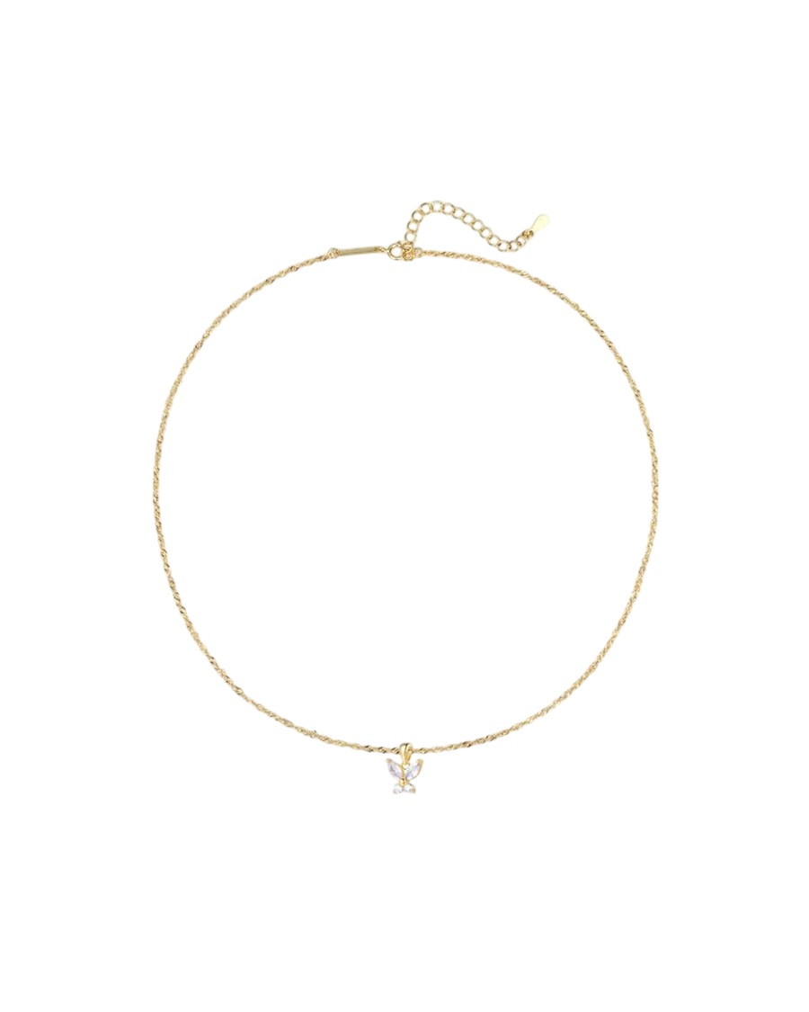 Hey Happiness Schmetterling-Kette aus 925 Silber – 18K vergoldet Hypoallergen 51 Hellbraun Damen