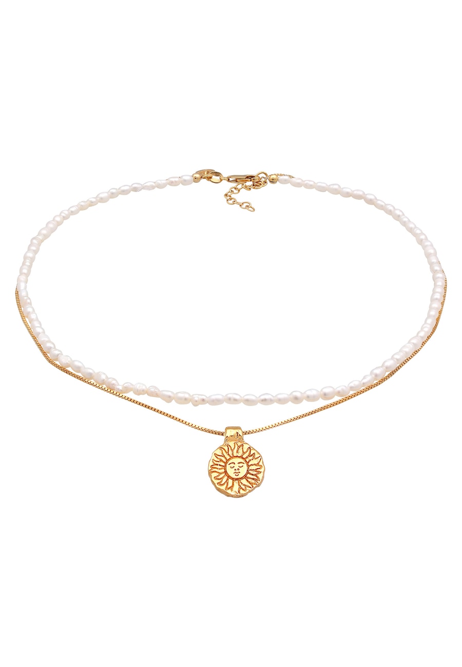 Elli PREMIUM Choker Layer Sonne Süßwasserperlen 925 Silber 36 Damen