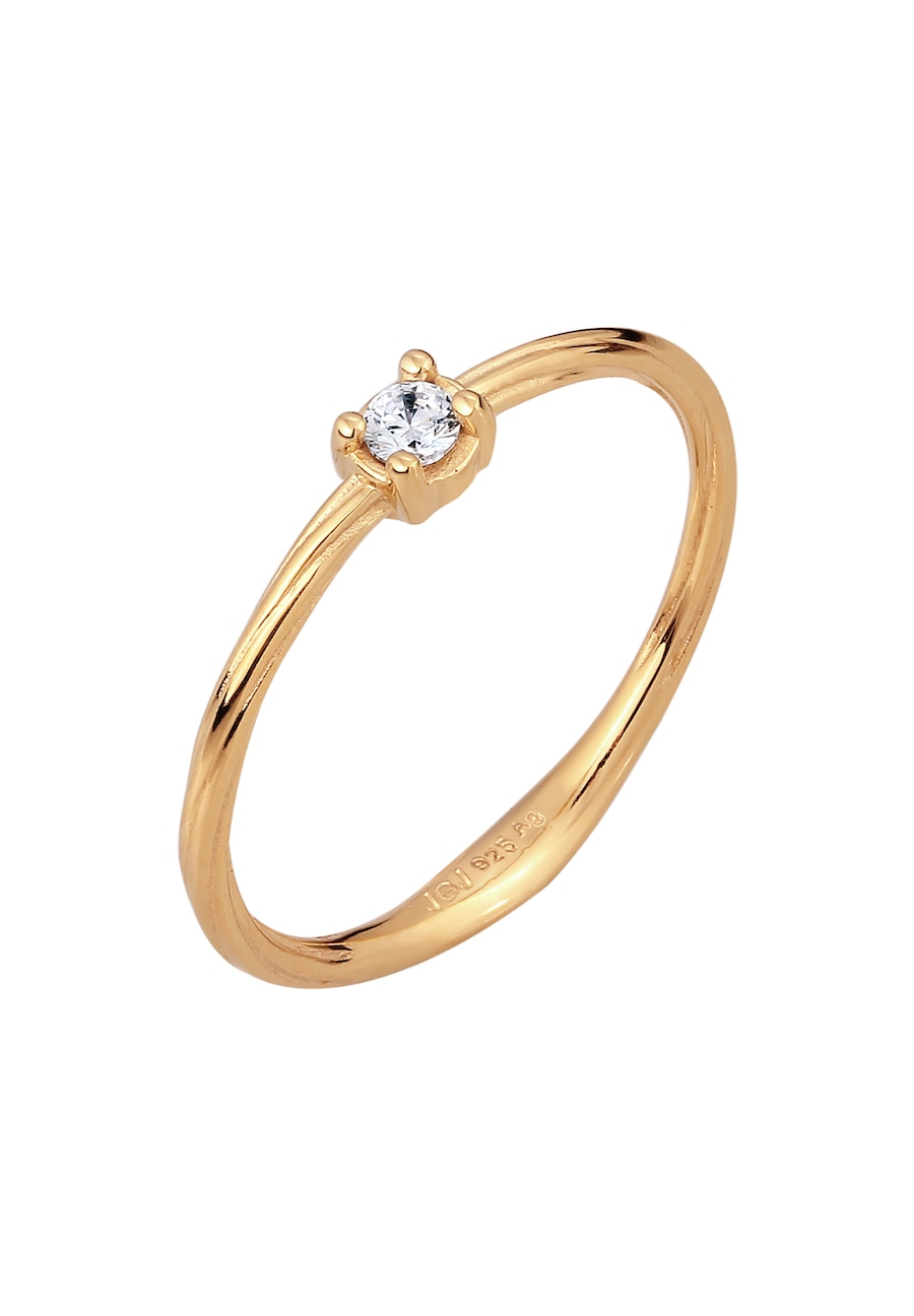 Elli DIAMONDS Solitär Diamant Weiß Brillantschliff (0.06 ct) 925 Sterling Silber 52 Damen