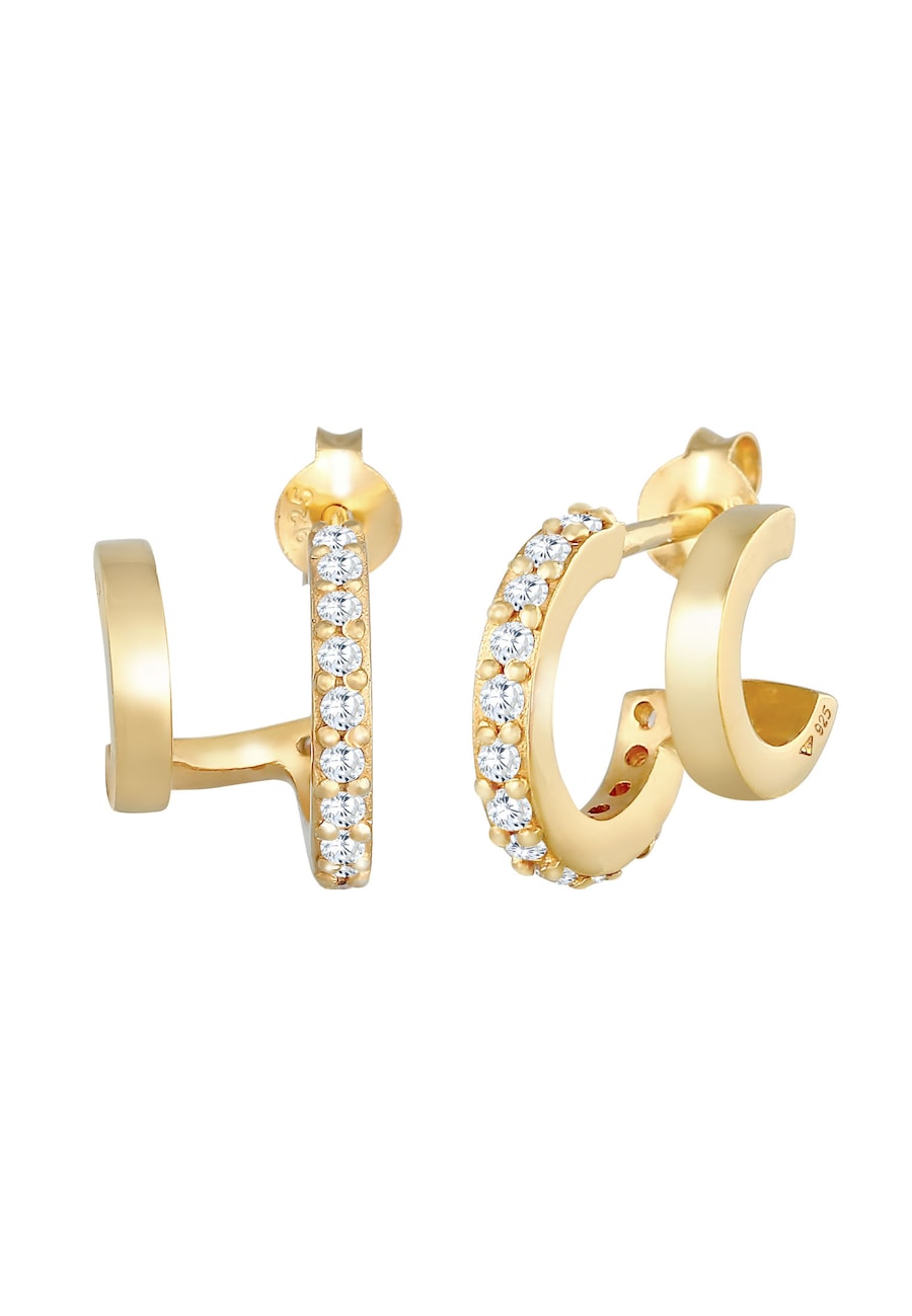 Elli Creolen Doppel Zirkonia Stecker 925 Silber goldfarben Damen