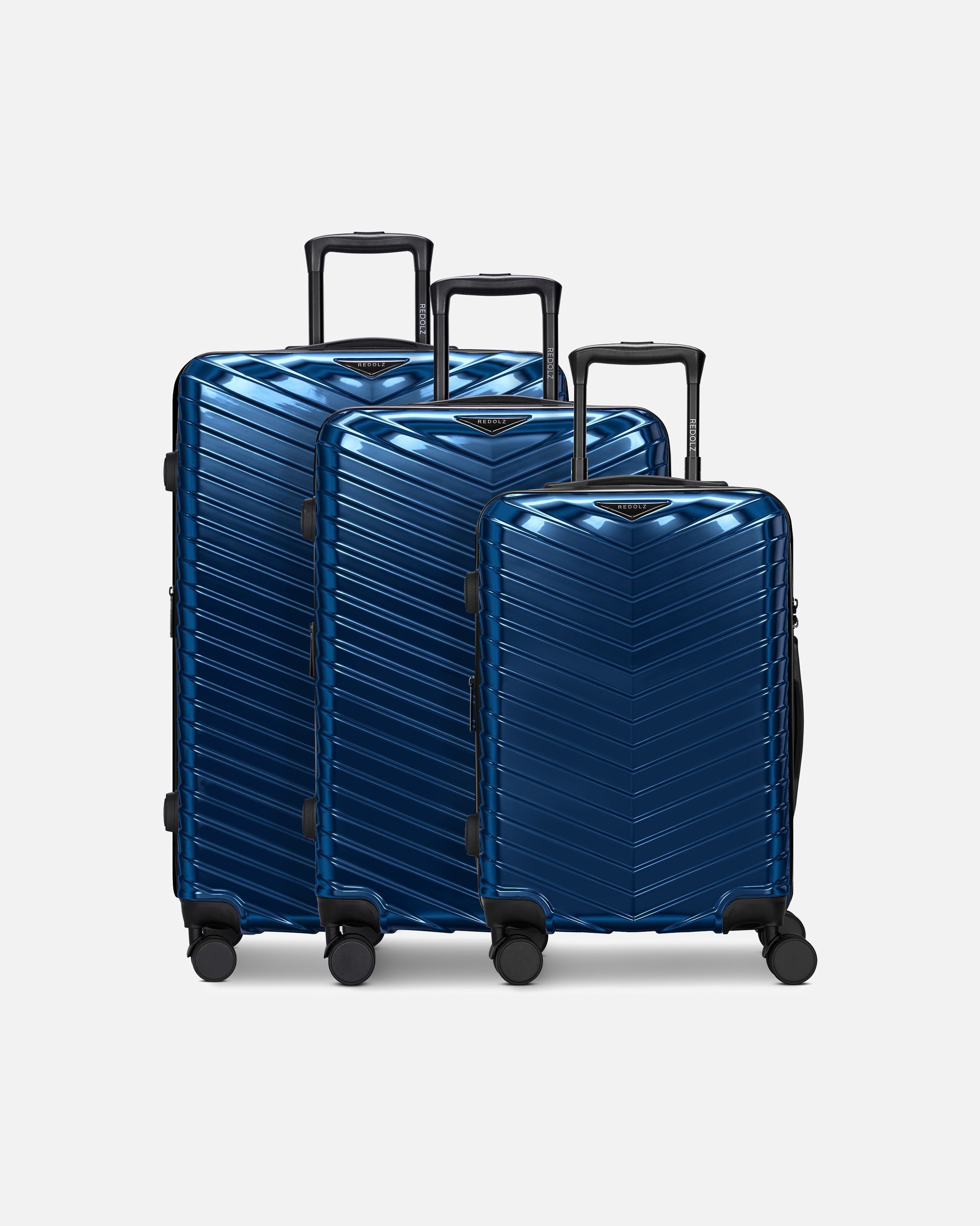 Koffer für Männlich Redolz Essentials 18 4 Rollen Kofferset 3-teilig mit Dehnfalte metallic-blue shiny