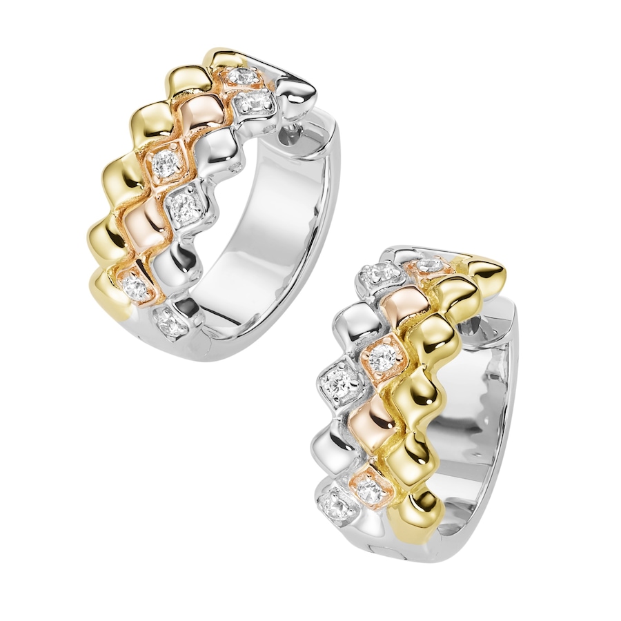 Giorgio Martello Milano Klappcreolen mit Zirkonia, tricolor, Silber 925 2 cm Hellbraun