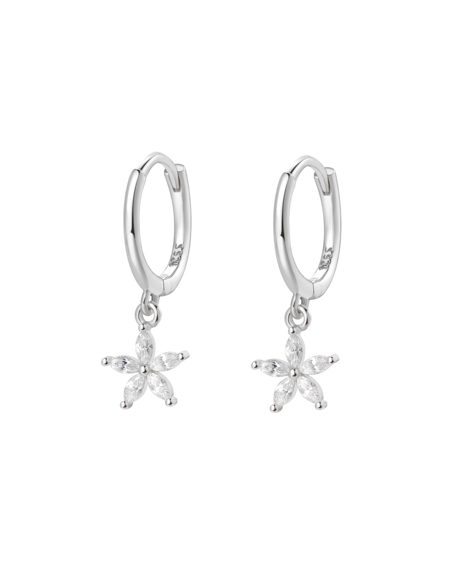 Hey Happiness Kleine Creolen mit Zirkonia-Blume, 925 Sterlingsilber Silber Damen