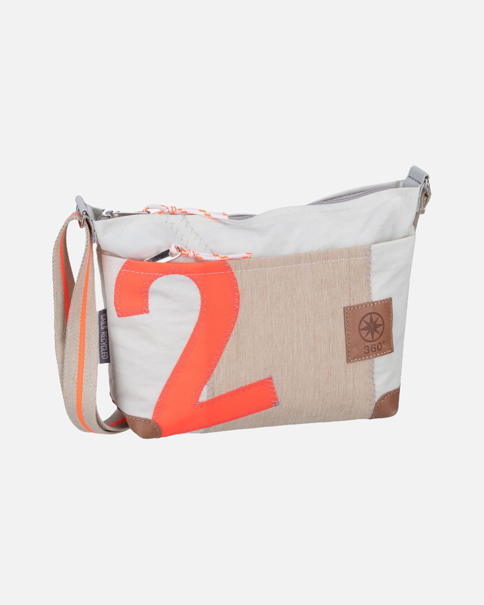 Umhängetasche für Weiblich 360Grad Beuteltasche Deern Lütt Weiss/Sand/Zahl Orange