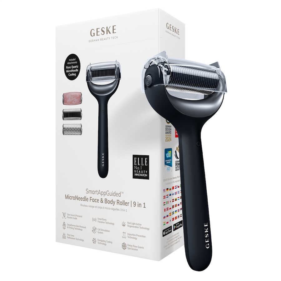 Geske SmartAppGuided MicroNeedle Face & Body Roller | 9 in 1 Black