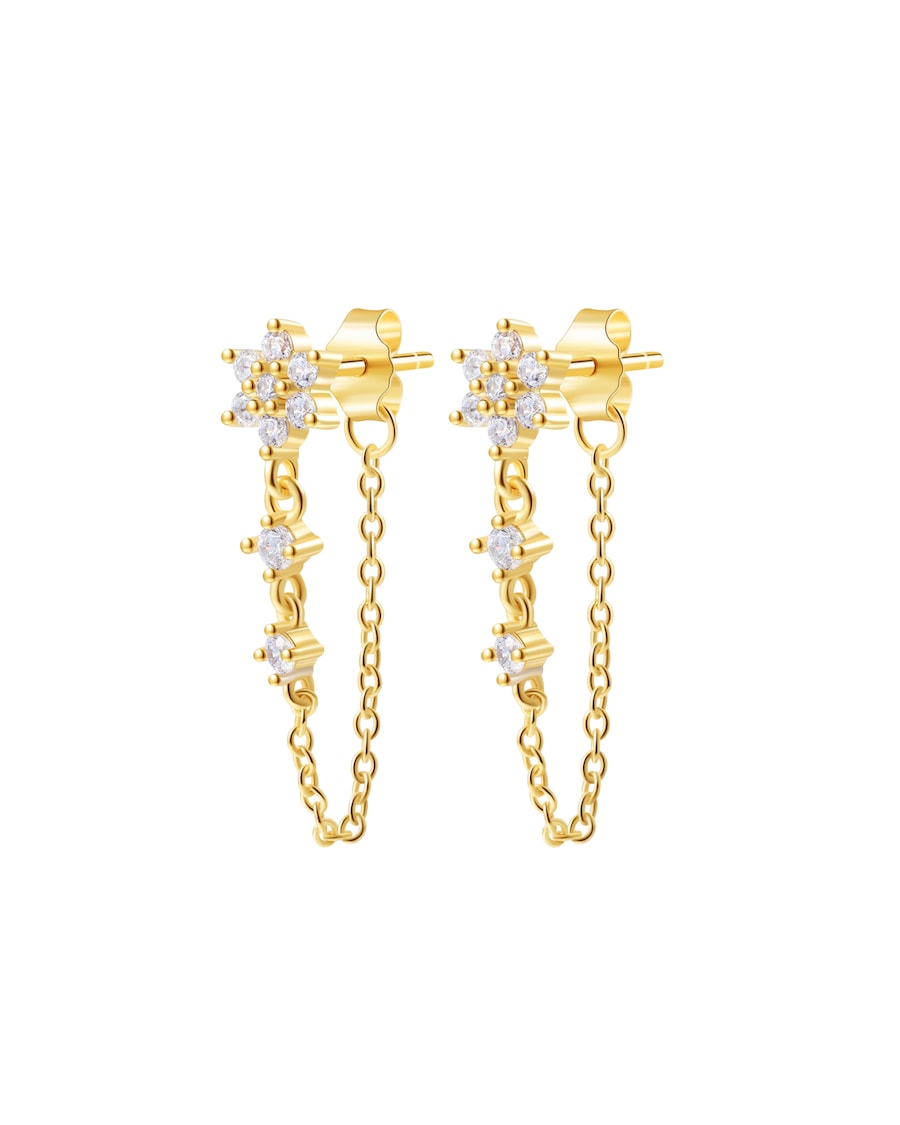 Hey Happiness Funkelnde Blüte Ketten-Ohrstecker aus 925er Silber Gold Damen