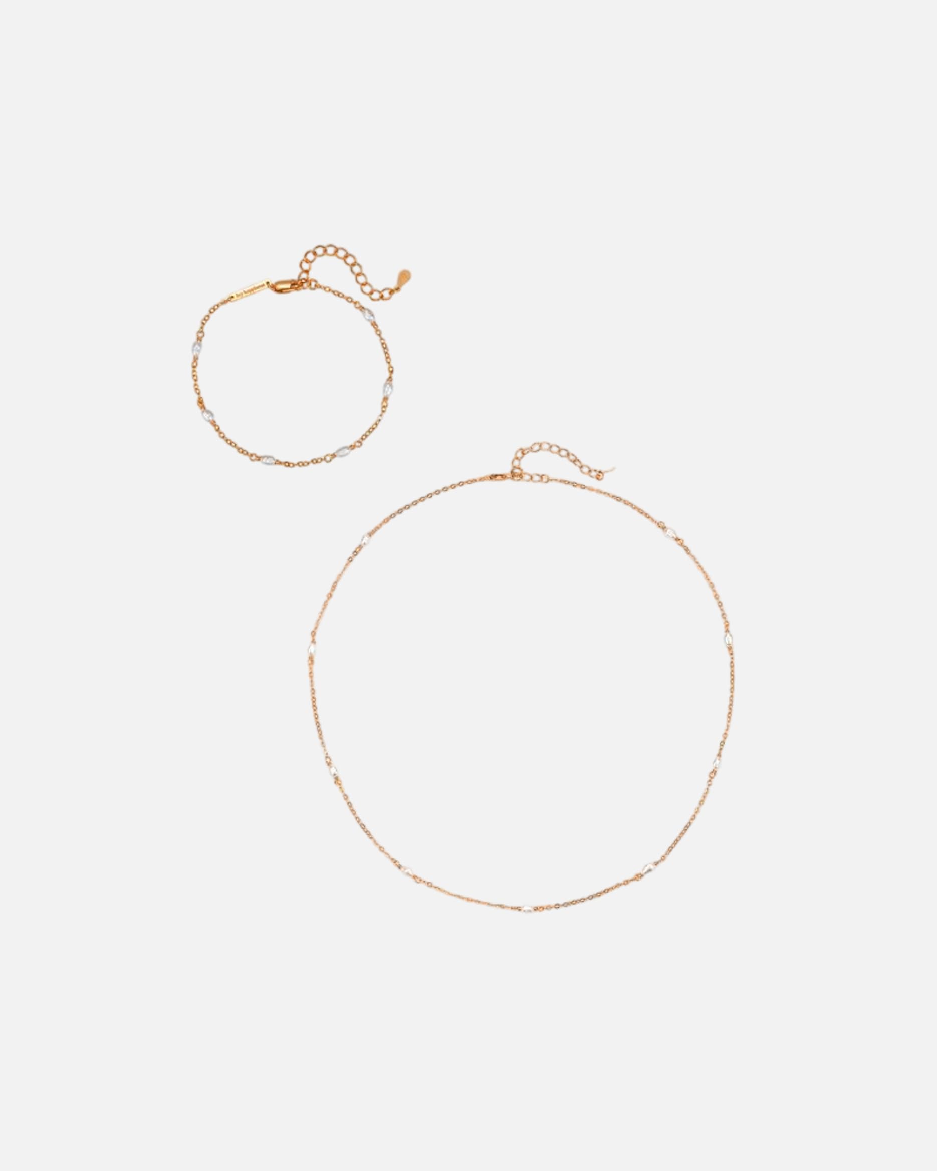 Schmuckset für Weiblich Hey Happiness Default Brand Line Perlen Schmuckset Kette & Armband 925 Silber Rosegold