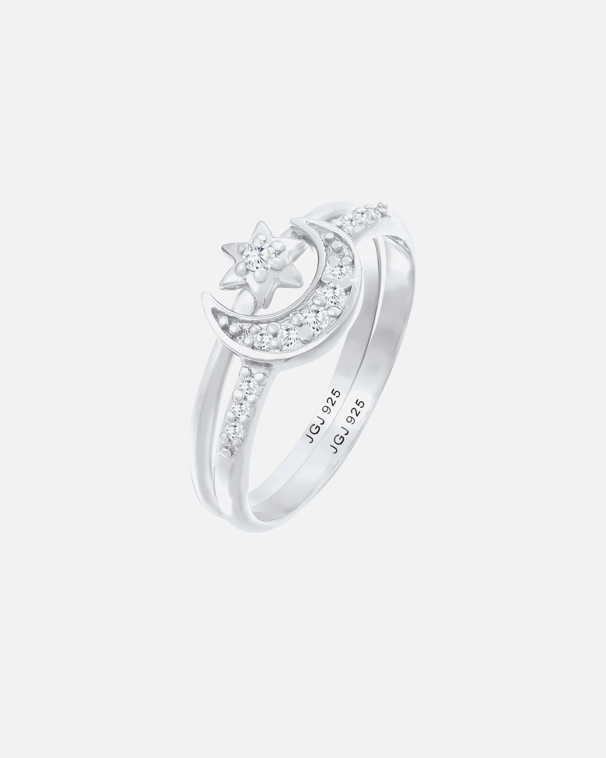 Ring für Weiblich Elli Elli Ring Stern Mond Zirkonia Stapelring 2er Set 925 Silber 56