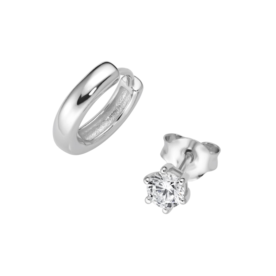 Smart Jewel Schmuckset Ohrstecker und Klappcreole, Silber 925 Onesize