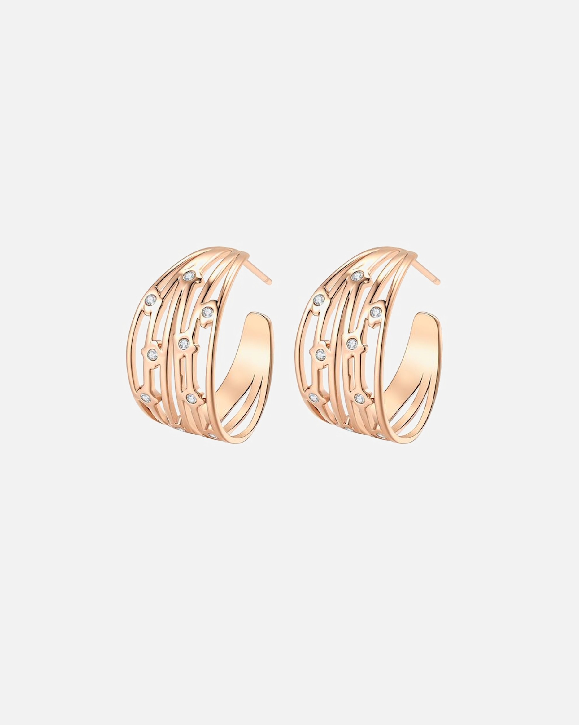Ohrringe für Weiblich Hey Happiness Default Brand Line Multi Band Kristall Creolen – Edelstahl Ohrringe – Statement Hoops Rosegold