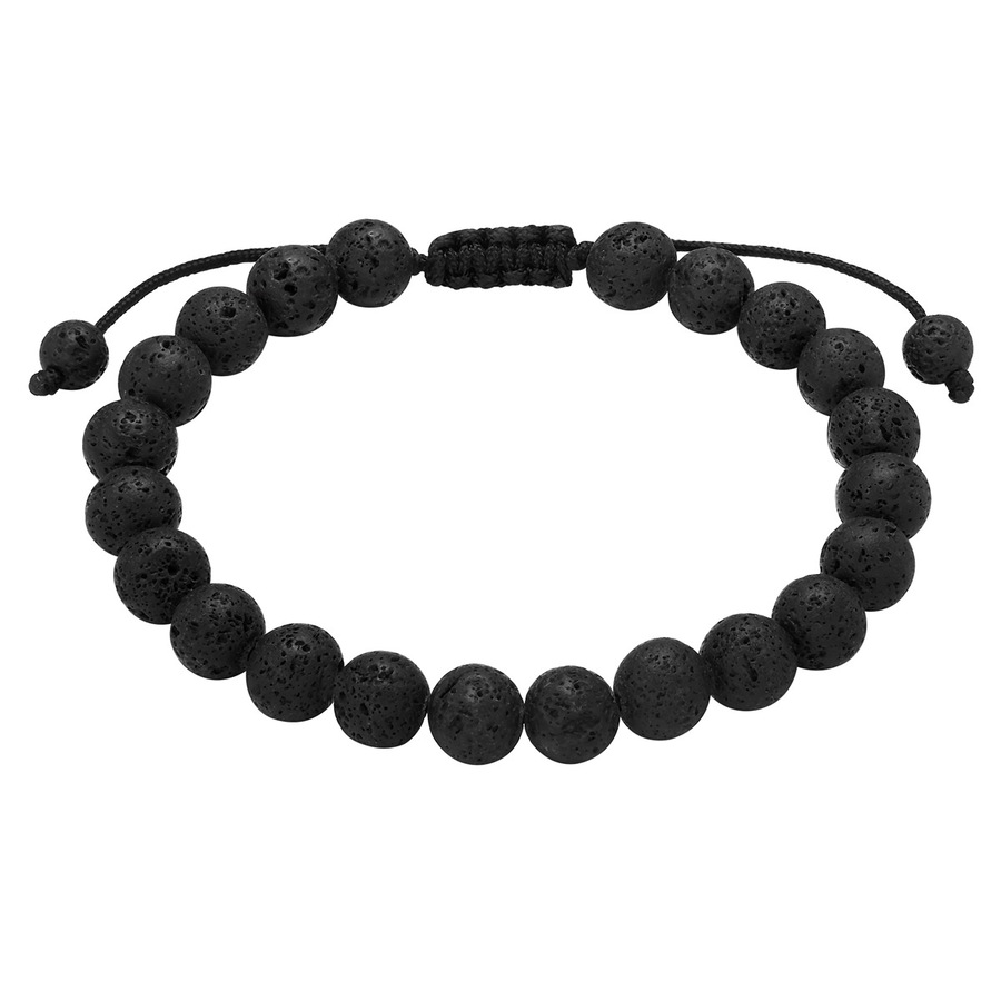 True Rebels Armband aus Edelstahl in Schwarz mit Lavastein 15,0 - 23,0 cm, flexibel einstellbar Herren